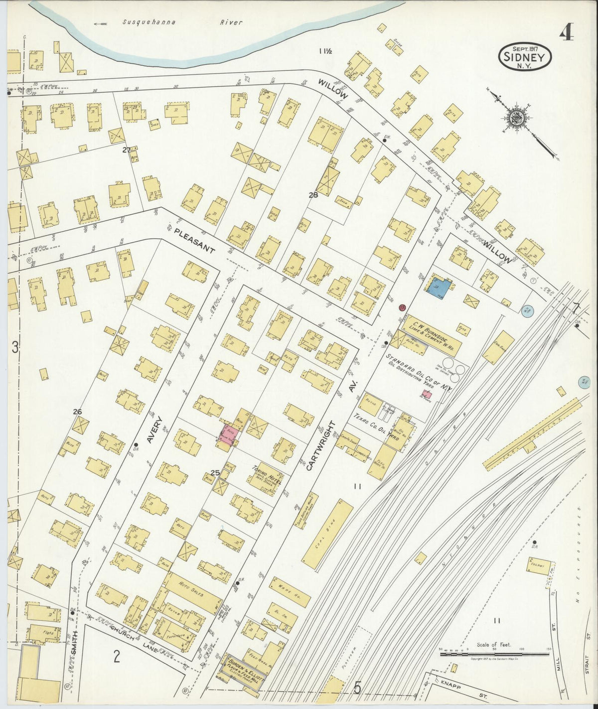 Sanborn Fire Insurance Map from Sidney, Delaware County, New York (1917), Sheet #0004 - Historic Sanborn Fire Insurance Map Print, vintage old map wall art, antique decor, genealogy gift, Sidney Delaware map
