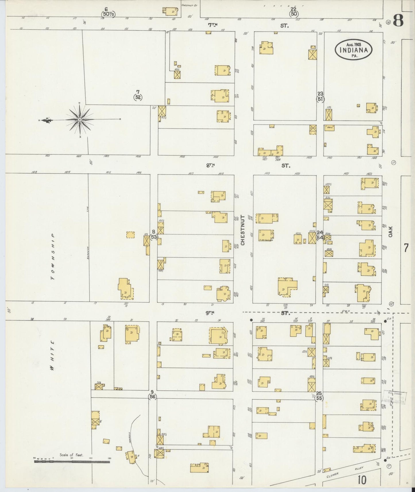 Sanborn Fire Insurance Map from Indiana, Indiana County, Pennsylvania (1903), Sheet #0008 - Historic Sanborn Fire Insurance Map Print, vintage old map wall art, antique decor, genealogy gift, Sanborn Fire Insurance Map from Indiana Indiana map