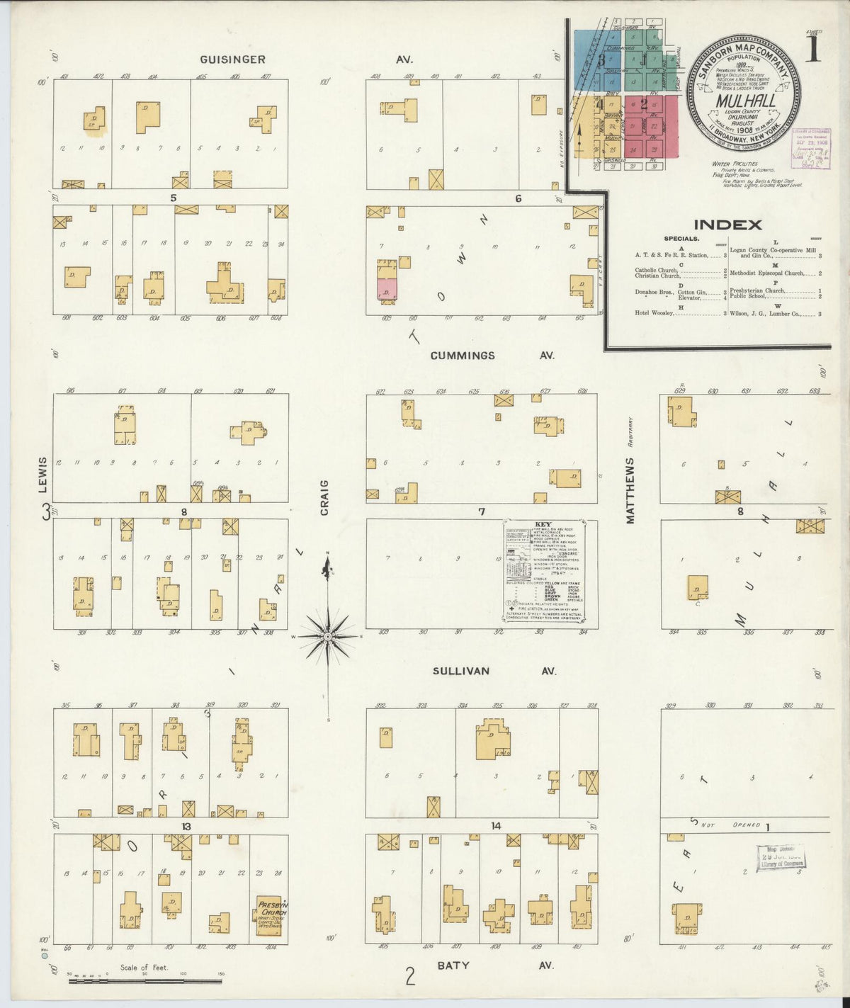Sanborn Fire Insurance Map from Mulhall, Logan County, Oklahoma (1908), Sheet #0001 - Historic Sanborn Fire Insurance Map Print, vintage old map wall art, antique decor, genealogy gift, Oklahoma Oklahoma map
