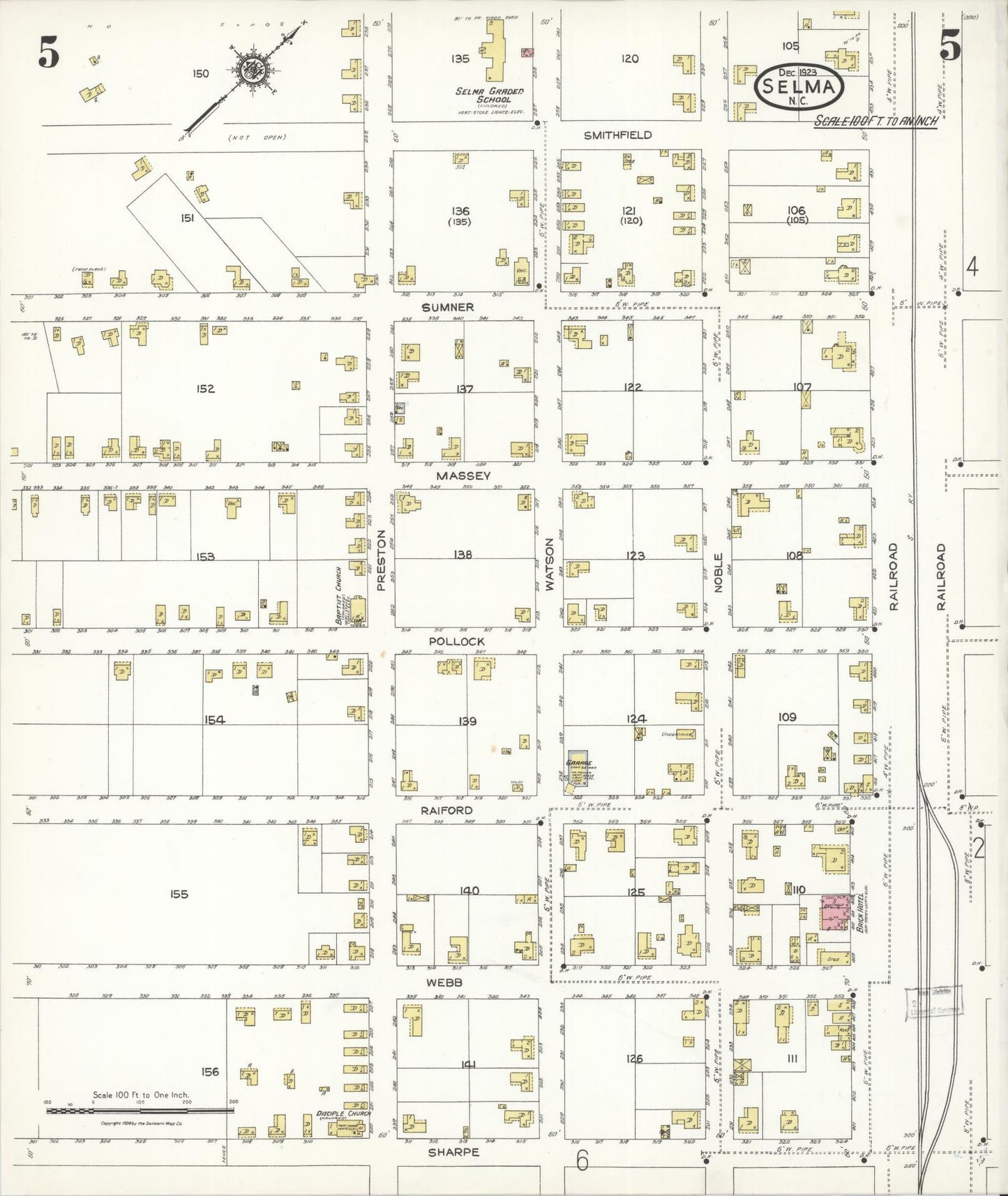 Sanborn Fire Insurance Map from Selma, Johnston County, North Carolina (1923), Sheet #0005 - Historic Sanborn Fire Insurance Map Print, vintage old map wall art, antique decor, genealogy gift, North Carolina North Carolina map