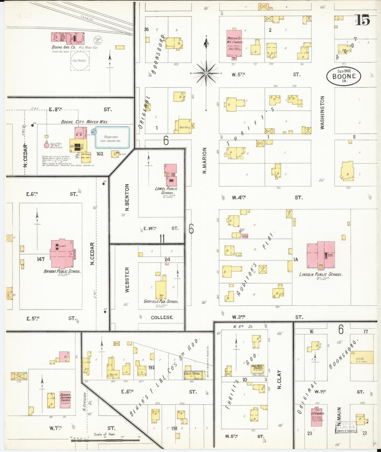 Sanborn Fire Insurance Map from Boone, Boone County, Iowa (1900), Sheet #0015 - Historic Sanborn Fire Insurance Map Print, vintage old map wall art