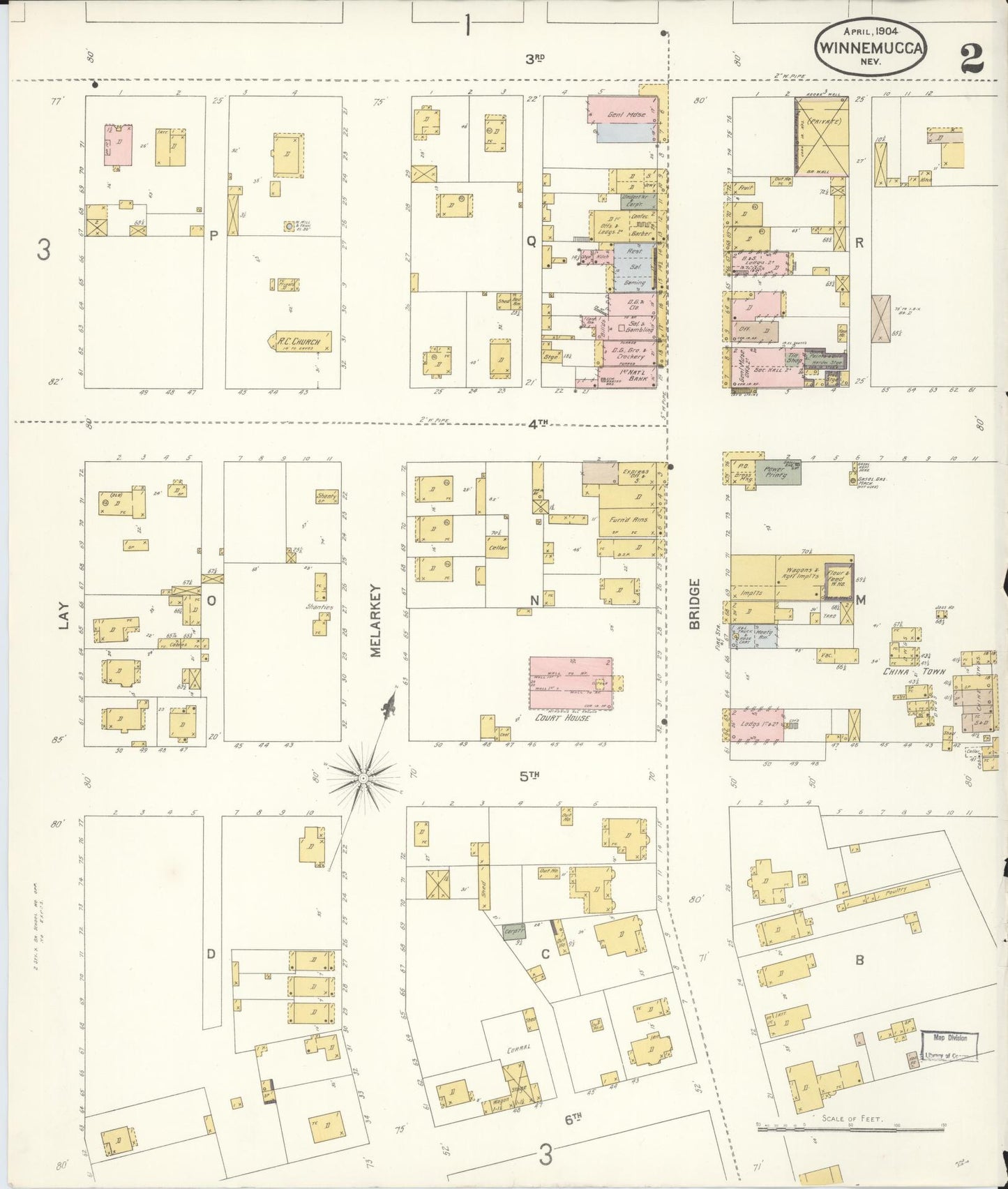 Sanborn Fire Insurance Map from Winnemucca, Humboldt County, Nevada (1904), Sheet #0002 - Historic Sanborn Fire Insurance Map Print, vintage old map wall art, antique decor, genealogy gift, Nevada Nevada map