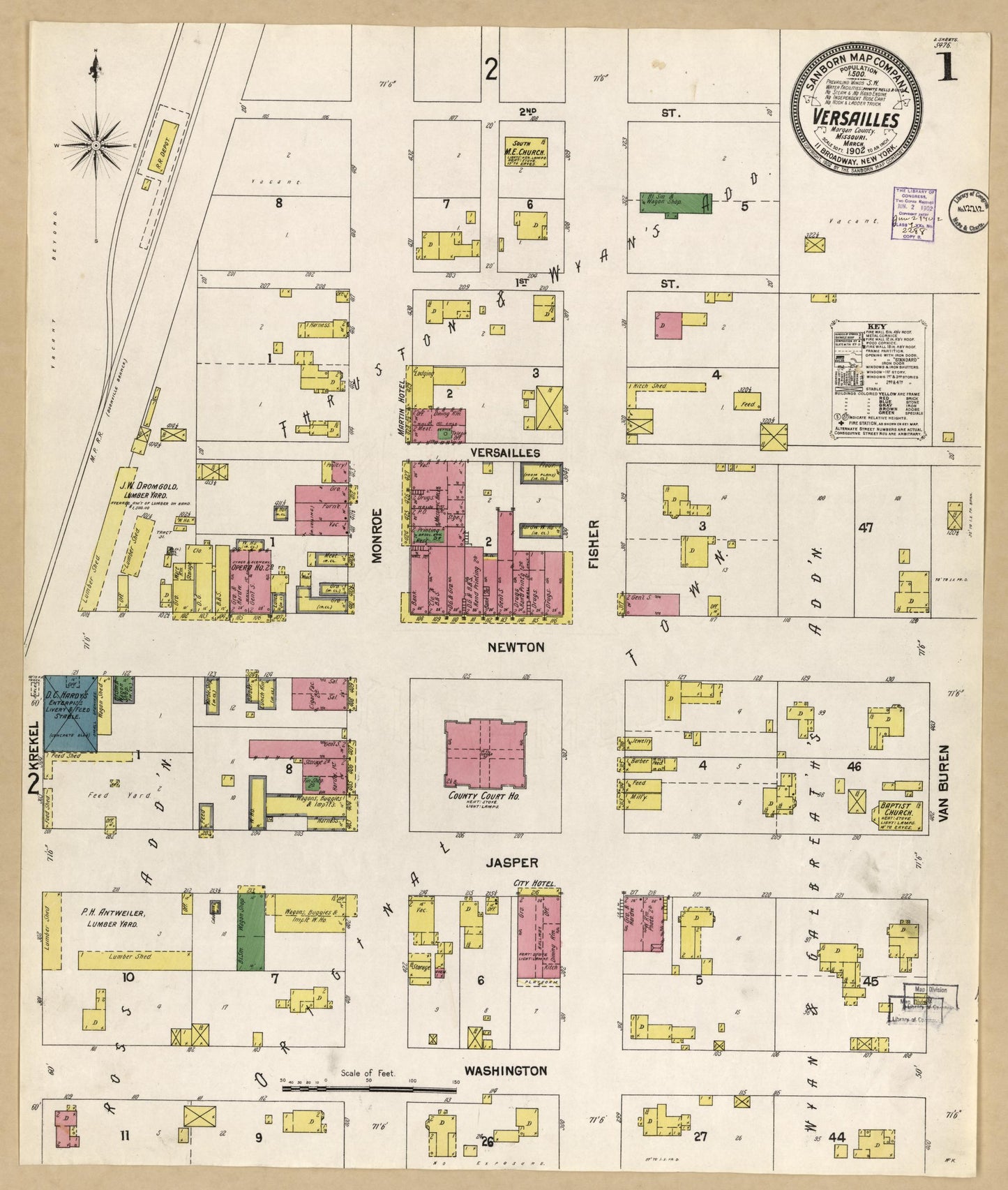 Sanborn Fire Insurance Map from Versailles, Morgan County, Missouri (1902), Sheet #0001 - Historic Sanborn Fire Insurance Map Print, vintage old map wall art, antique decor, genealogy gift, Missouri Missouri map