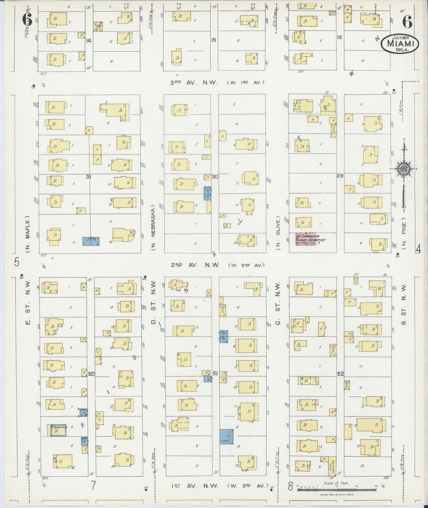Sanborn Fire Insurance Map from Miami, Ottawa County, Oklahoma (1924), Sheet #0006 - Historic Sanborn Fire Insurance Map Print, vintage old map wall art, antique decor, genealogy gift, Oklahoma Oklahoma map