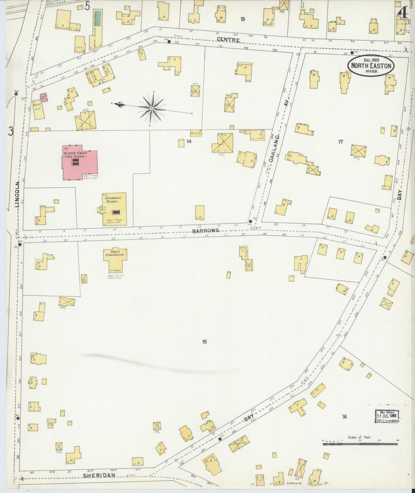 Sanborn Fire Insurance Map from North Easton, Bristol County, Massachusetts (1903), Sheet #0004 - Historic Sanborn Fire Insurance Map Print, vintage old map wall art, antique decor, genealogy gift, Massachusetts Massachusetts map