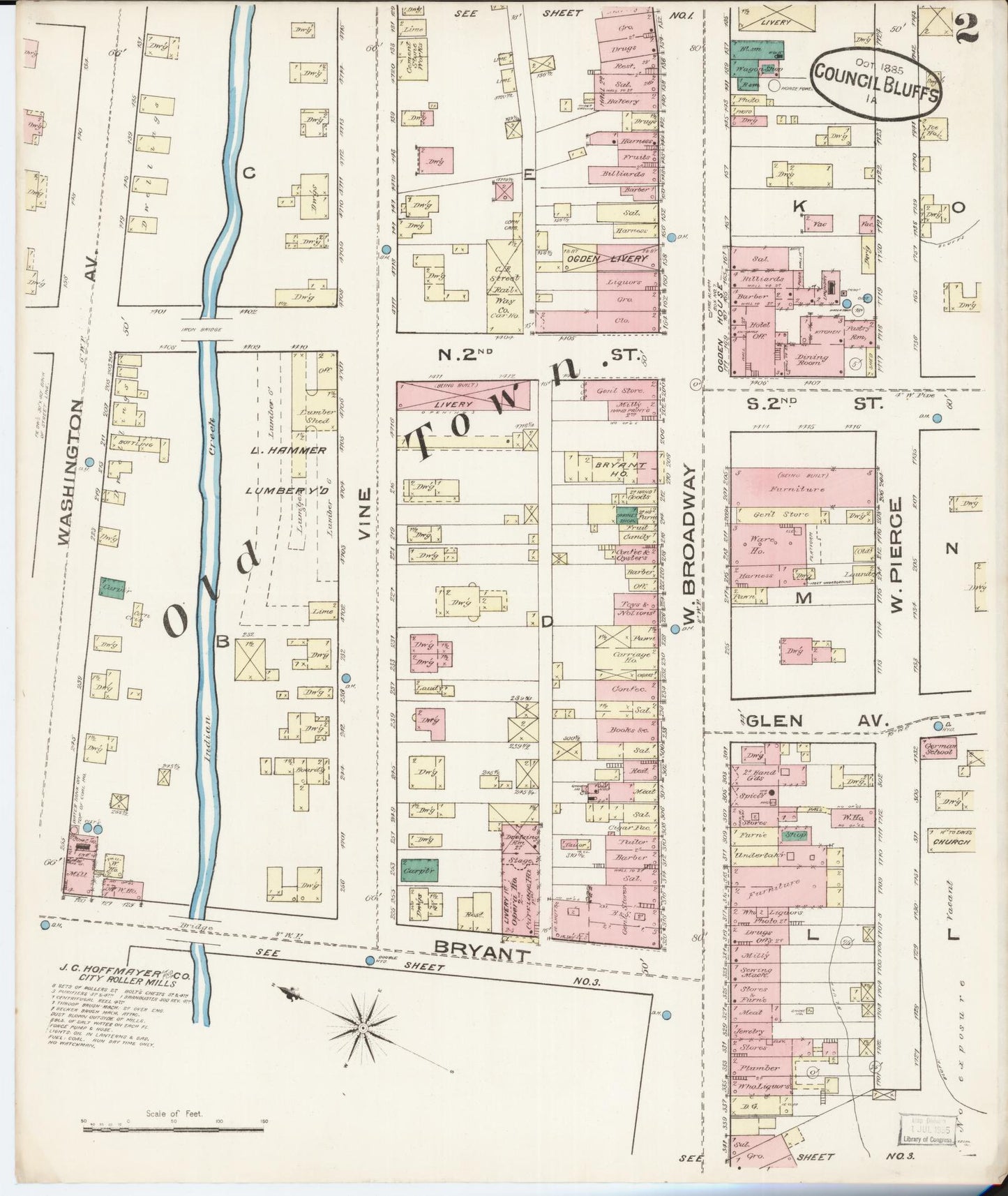 Sanborn Fire Insurance Map from Council Bluffs, Pottawattamie County, Iowa (1885), Sheet #0002 - Historic Sanborn Fire Insurance Map Print, vintage old map wall art