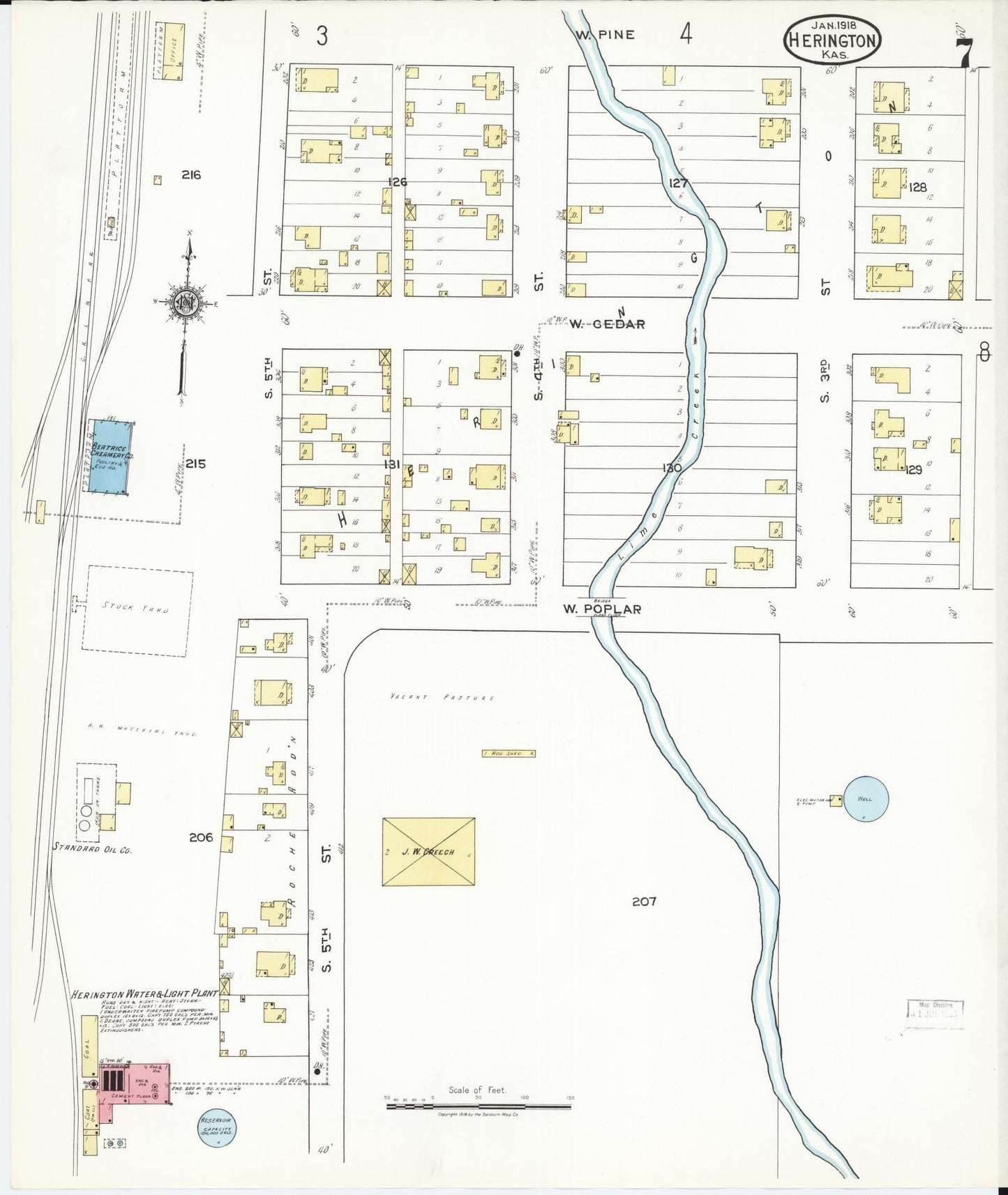 Sanborn Fire Insurance Map from Herington, Dickinson County, Kansas (1918), Sheet #0007 - Historic Sanborn Fire Insurance Map Print, vintage old map wall art, antique decor, genealogy gift, Kansas Kansas map