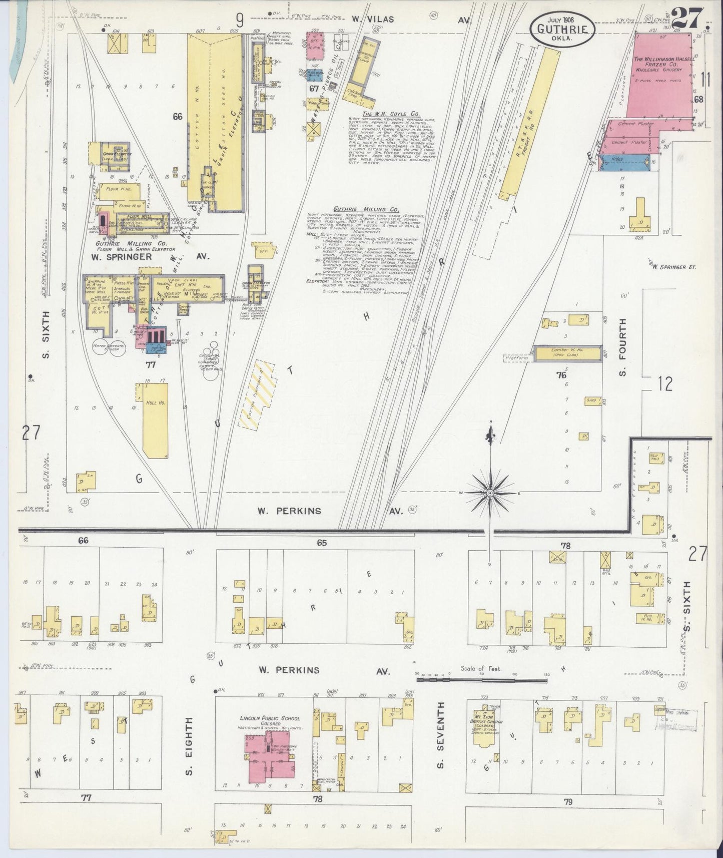 Sanborn Fire Insurance Map from Guthrie, Logan County, Oklahoma (1908), Sheet #0027 - Historic Sanborn Fire Insurance Map Print, vintage old map wall art, antique decor, genealogy gift, Oklahoma Oklahoma map