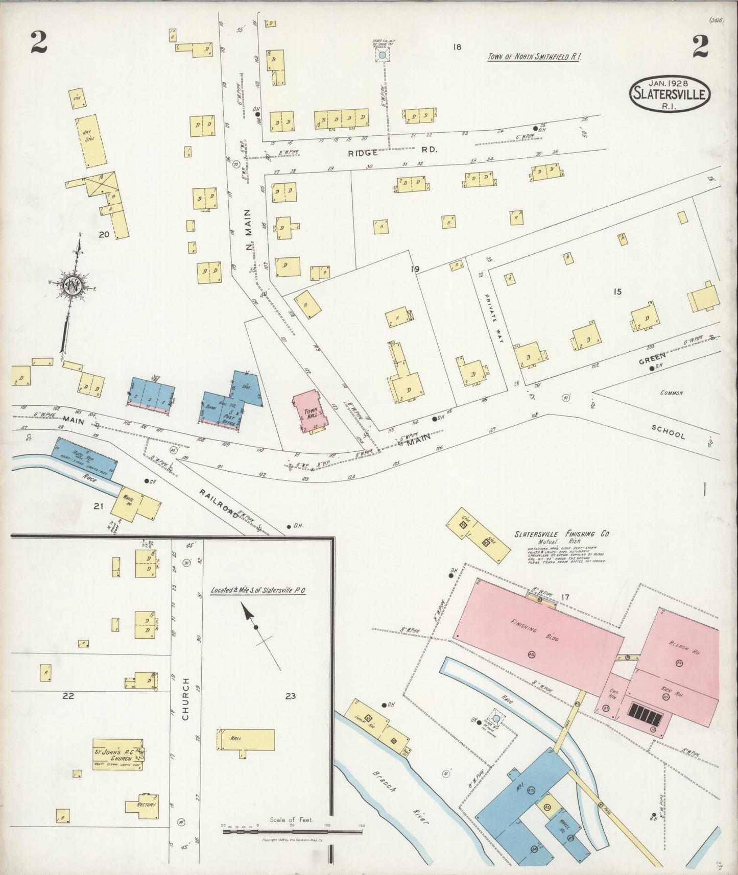 Sanborn Fire Insurance Map from Slatersville, Providence County, Rhode Island (1928), Sheet #0002 - Historic Sanborn Fire Insurance Map Print, vintage old map wall art, antique decor, genealogy gift, Rhode Island Rhode Island map