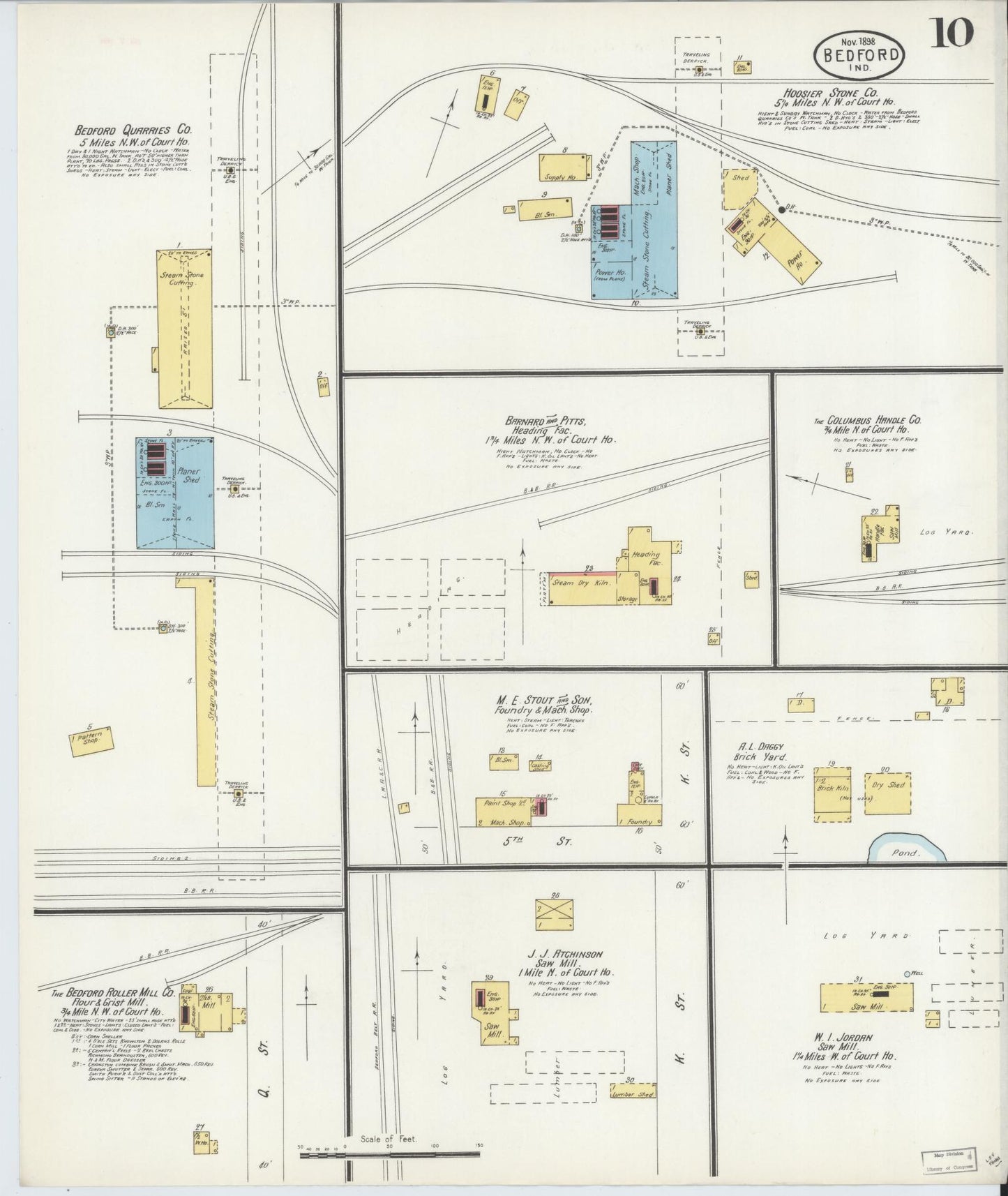 Sanborn Fire Insurance Map from Bedford, Lawrence County, Indiana (1898), Sheet #0010 - Complete Map Set gallery image, historic Sanborn map, vintage wall art, Indiana Indiana