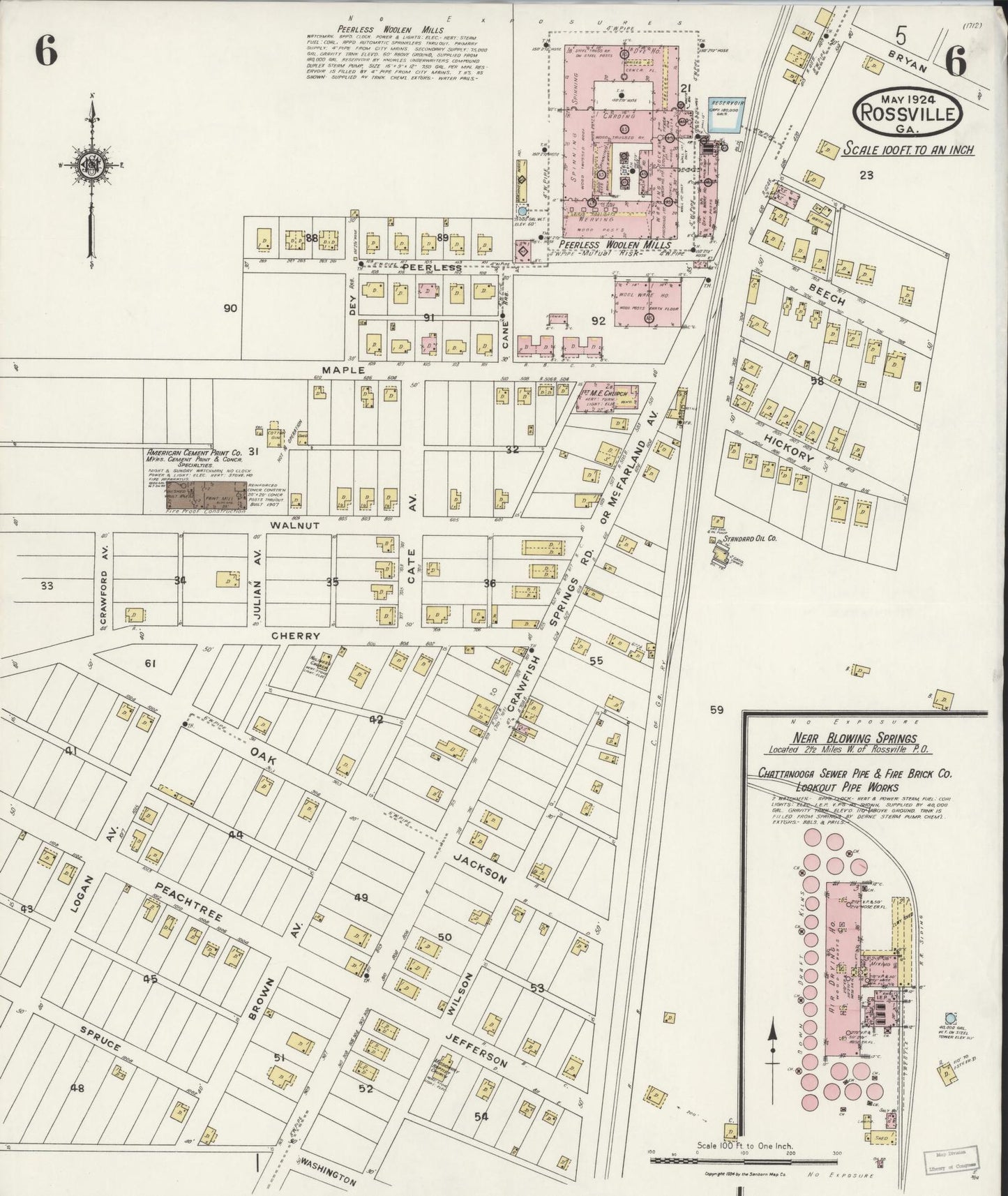 Sanborn Fire Insurance Map from Rossville, Walker County, Georgia (1924), Sheet #0006 - Complete Map Set gallery image, historic Sanborn map, vintage wall art, Georgia Georgia