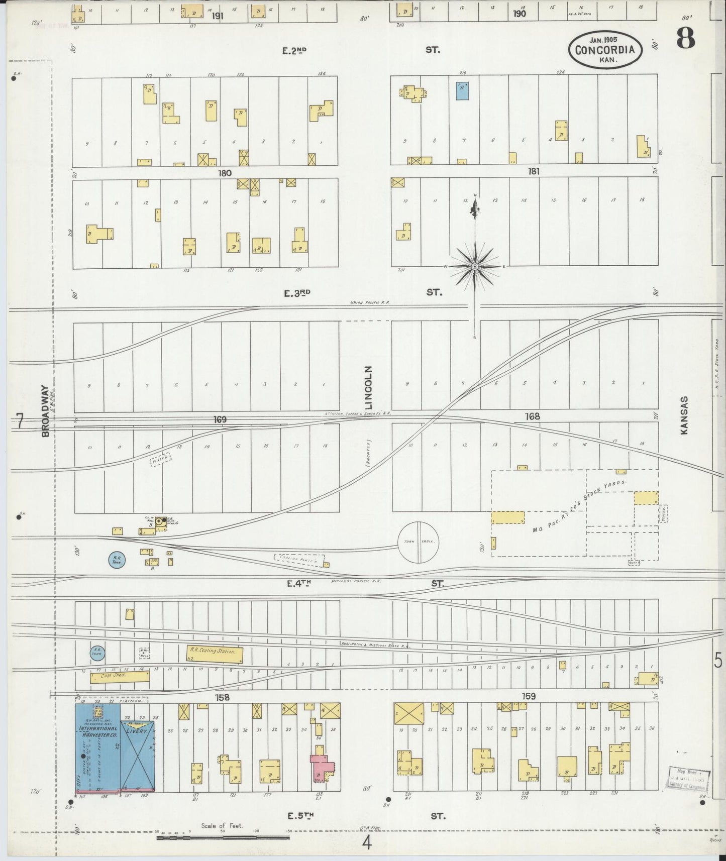 Sanborn Fire Insurance Map from Concordia, Cloud County, Kansas (1905), Sheet #0008 - Historic Sanborn Fire Insurance Map Print, vintage old map wall art, antique decor, genealogy gift, Kansas Kansas map