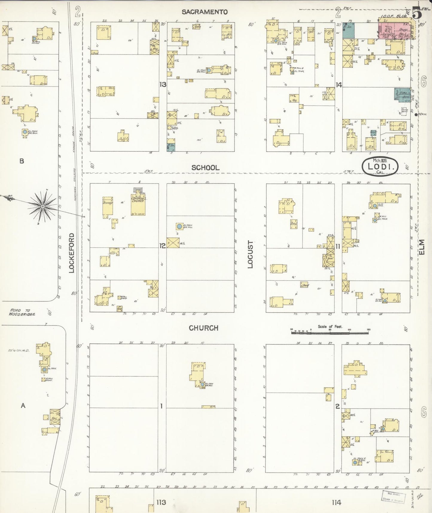 Sanborn Fire Insurance Map from Lodi, San Joaquin County, California (1895), Sheet #0005 - Historic Sanborn Fire Insurance Map Print, vintage old map wall art, antique decor, genealogy gift, California California map