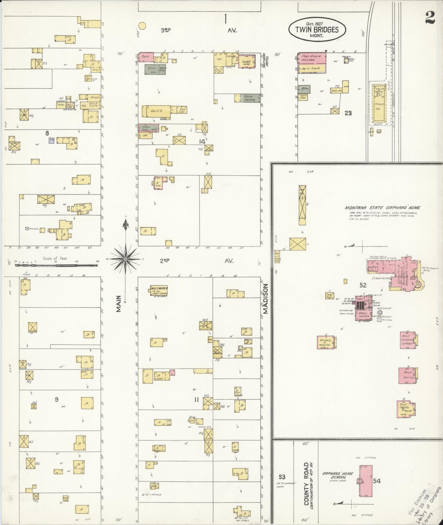 Sanborn Fire Insurance Map from Twin Bridges, Madison County, Montana (1907), Sheet #0002 - Complete Map Set gallery image, historic Sanborn map, vintage wall art, Montana Montana
