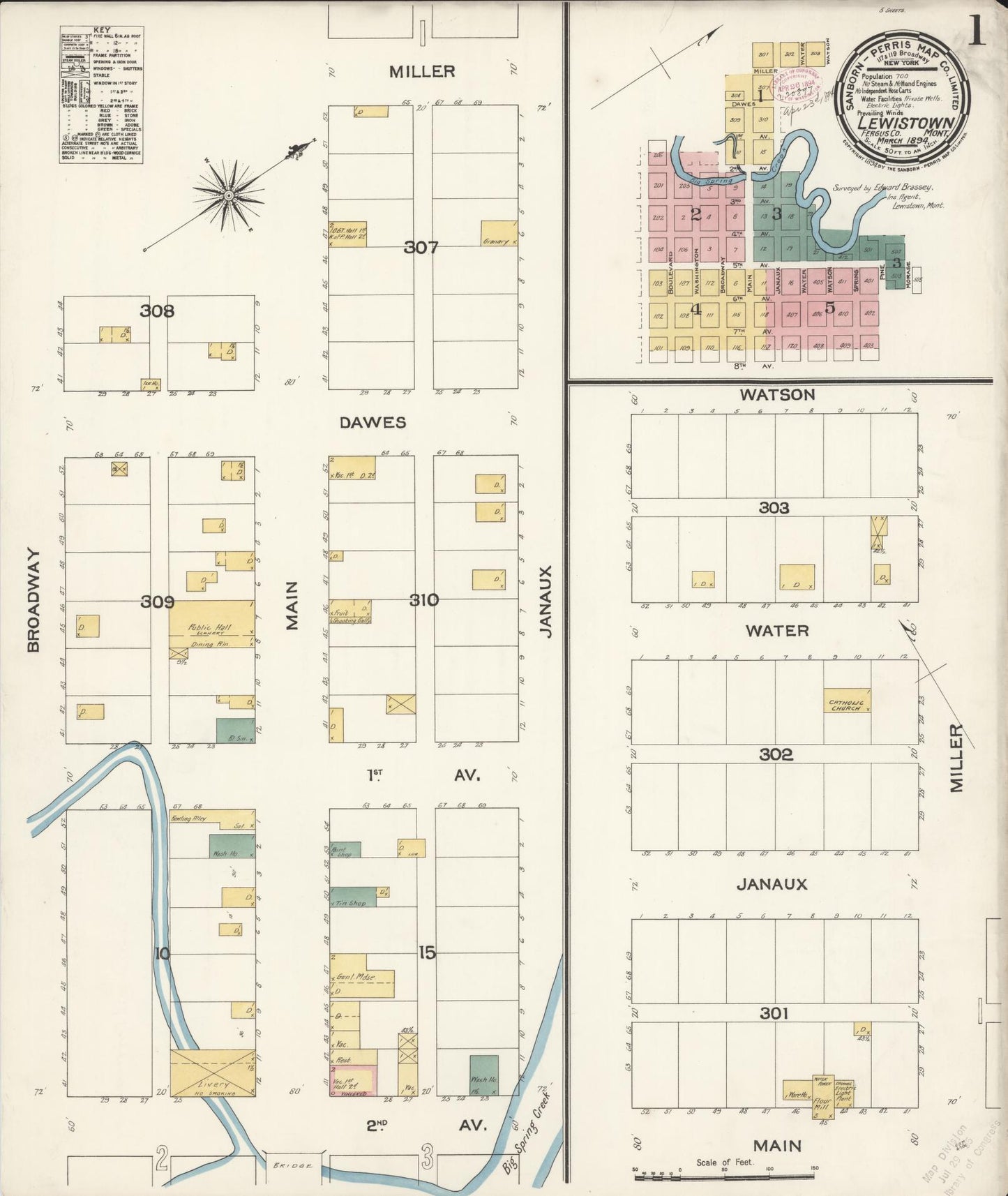 Sanborn Fire Insurance Map from Lewistown, Fergus County, Montana (1894), Sheet #0001 - Historic Sanborn Fire Insurance Map Print, vintage old map wall art, antique decor, genealogy gift, Montana Montana map