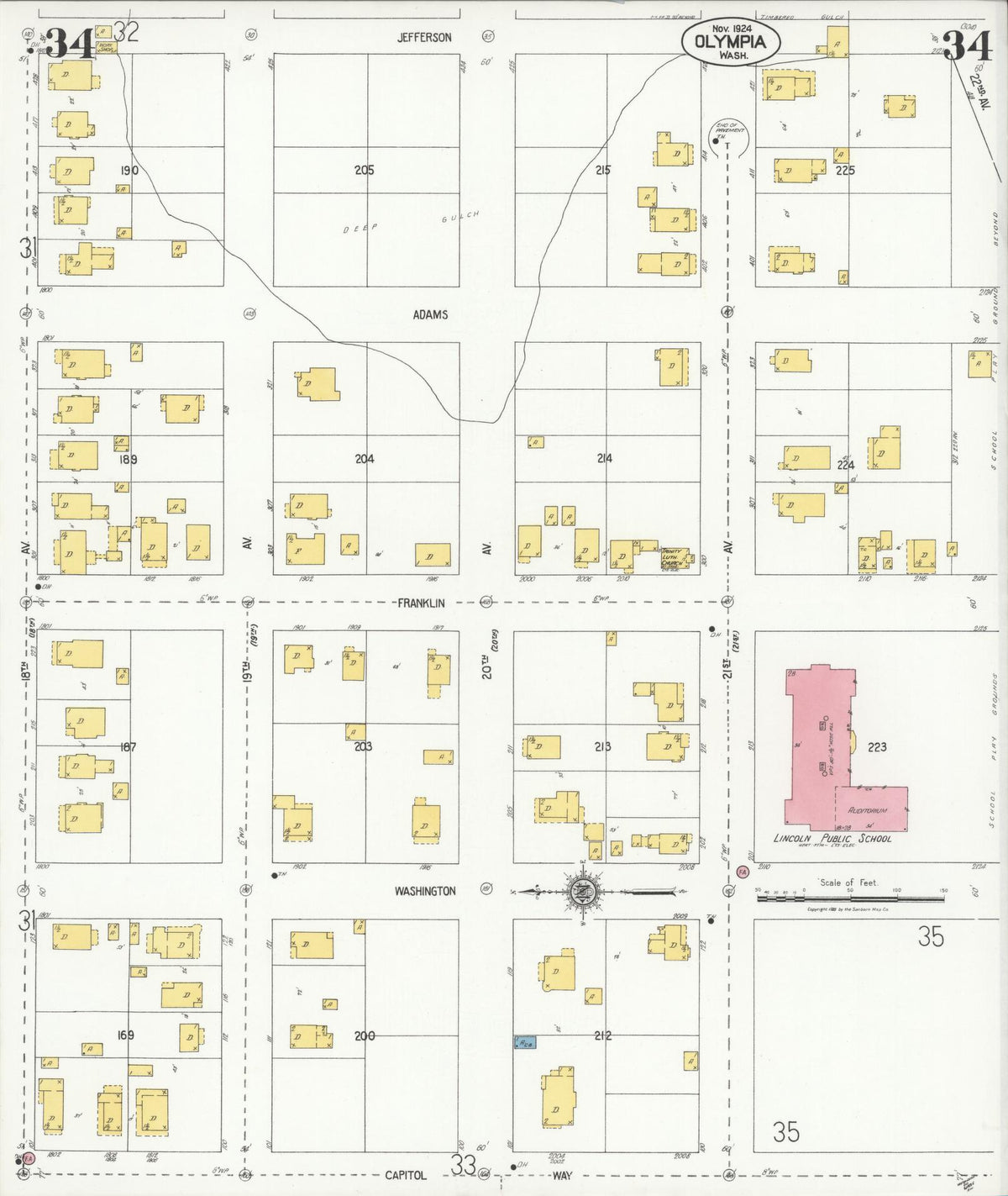 Sanborn Fire Insurance Map from Olympia, Thurston County, Washington (1924), Sheet #0034 - Historic Sanborn Fire Insurance Map Print, vintage old map wall art, antique decor, genealogy gift, Washington Washington map