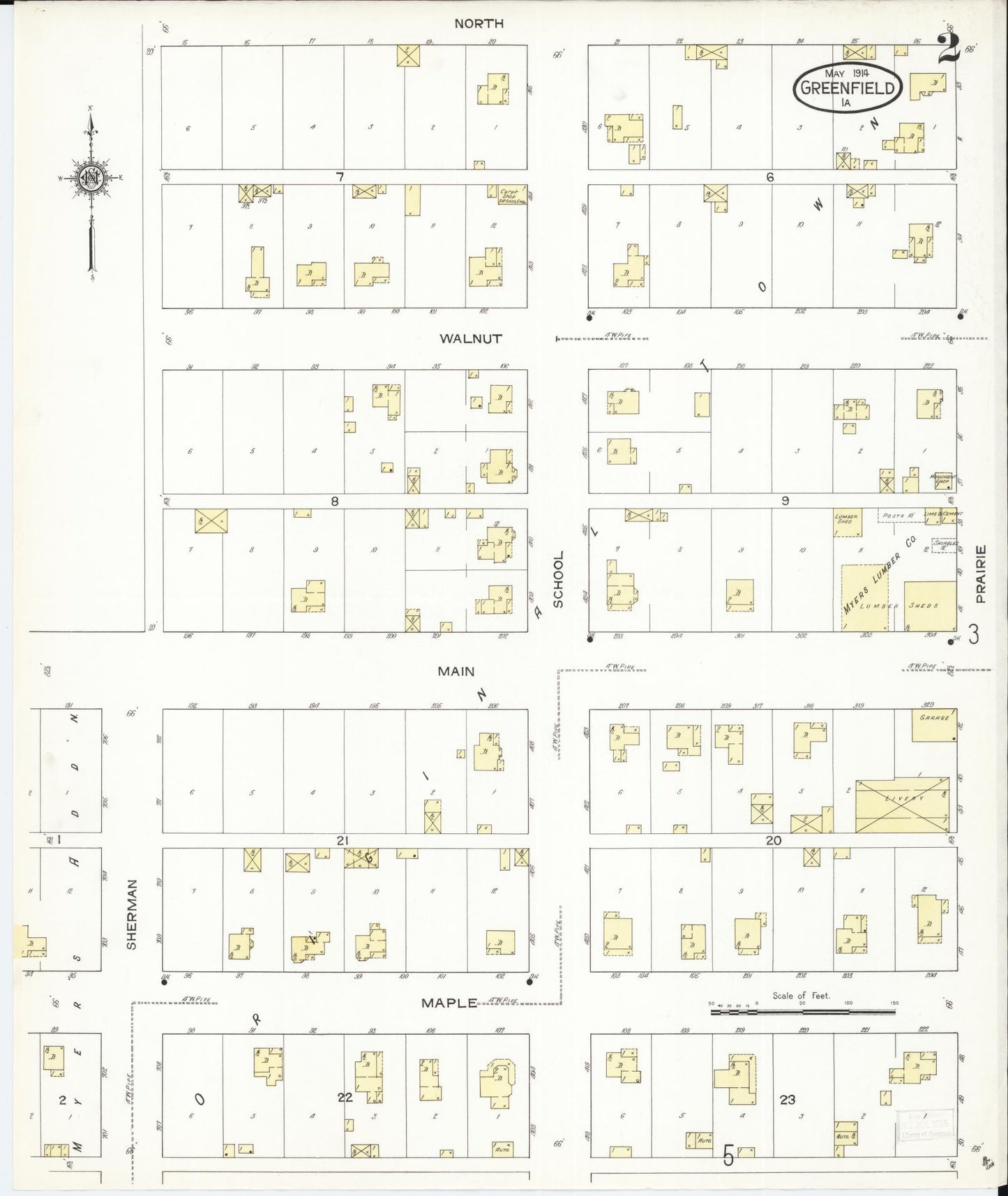Sanborn Fire Insurance Map from Greenfield, Adair County, Iowa (1914), Sheet #0002 - Historic Sanborn Fire Insurance Map Print, vintage old map wall art