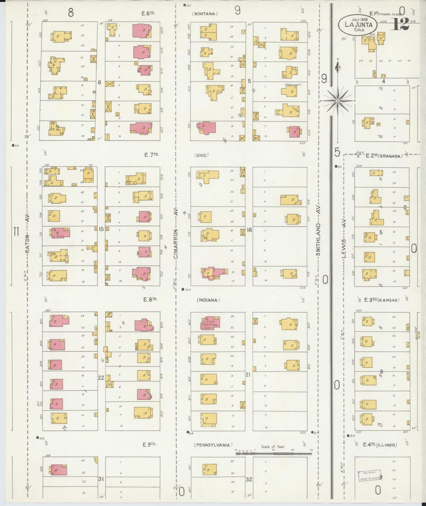 Sanborn Fire Insurance Map from La Junta, Otero County, Colorado (1906), Sheet #0012 - Complete Map Set gallery image, historic Sanborn map, vintage wall art, Colorado Colorado