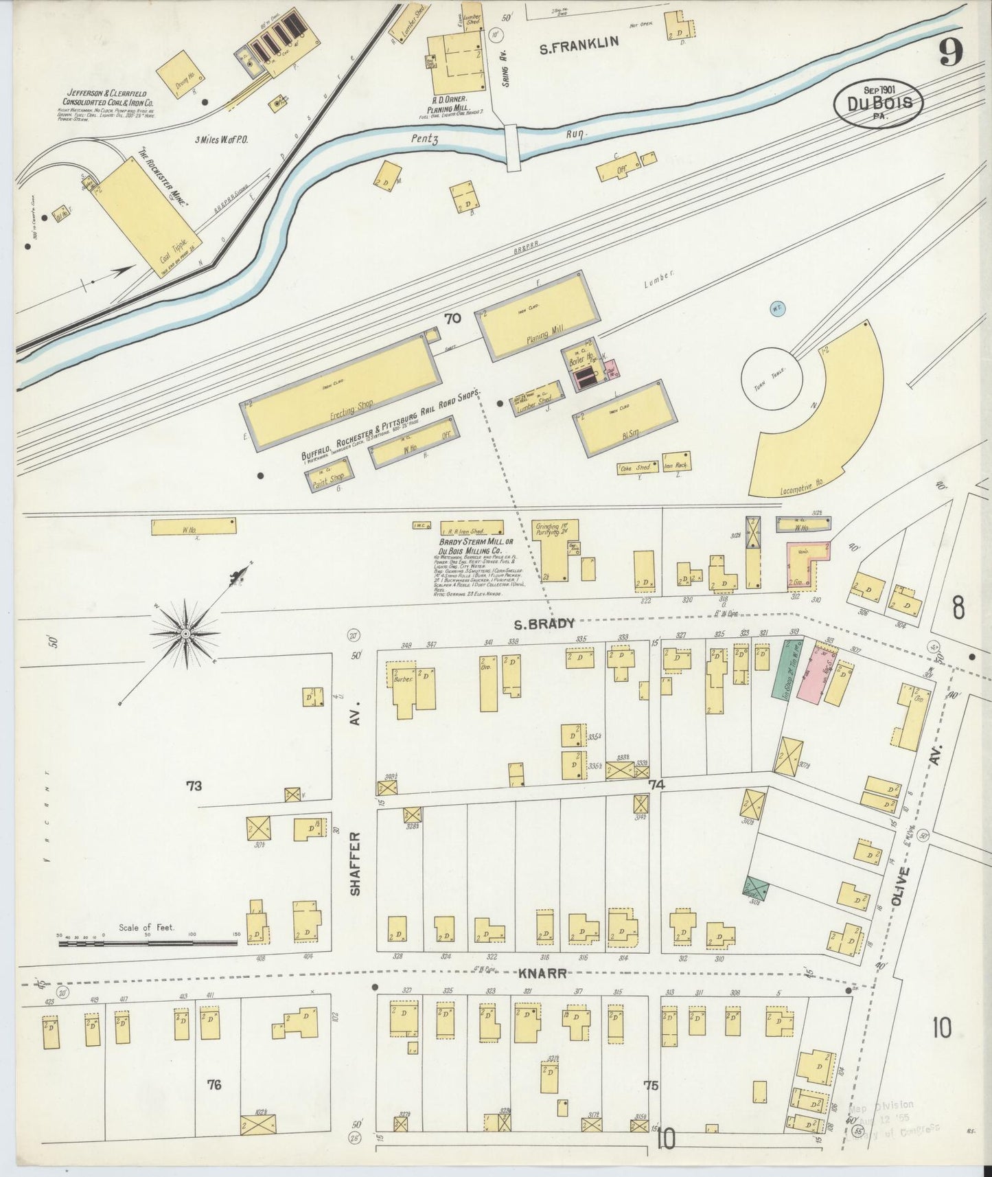 Sanborn Fire Insurance Map from Du Bois, Clearfield County, Pennsylvania (1901), Sheet #0009 - Historic Sanborn Fire Insurance Map Print, vintage old map wall art, antique decor, genealogy gift, Pennsylvania Pennsylvania map