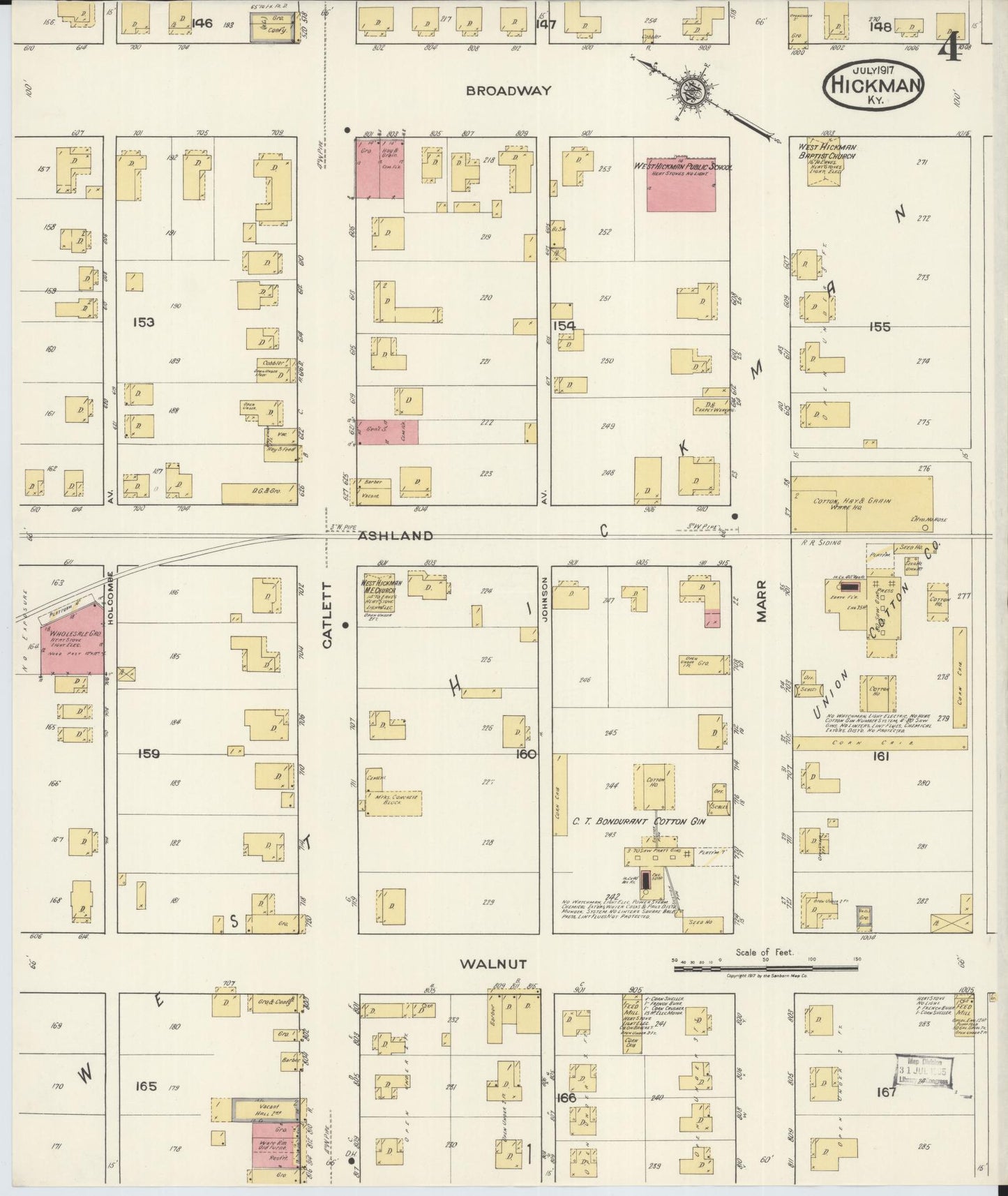Sanborn Fire Insurance Map from Hickman, Fulton County, Kentucky (1917), Sheet #0004 - Historic Sanborn Fire Insurance Map Print, vintage old map wall art, antique decor, genealogy gift, Kentucky Kentucky map