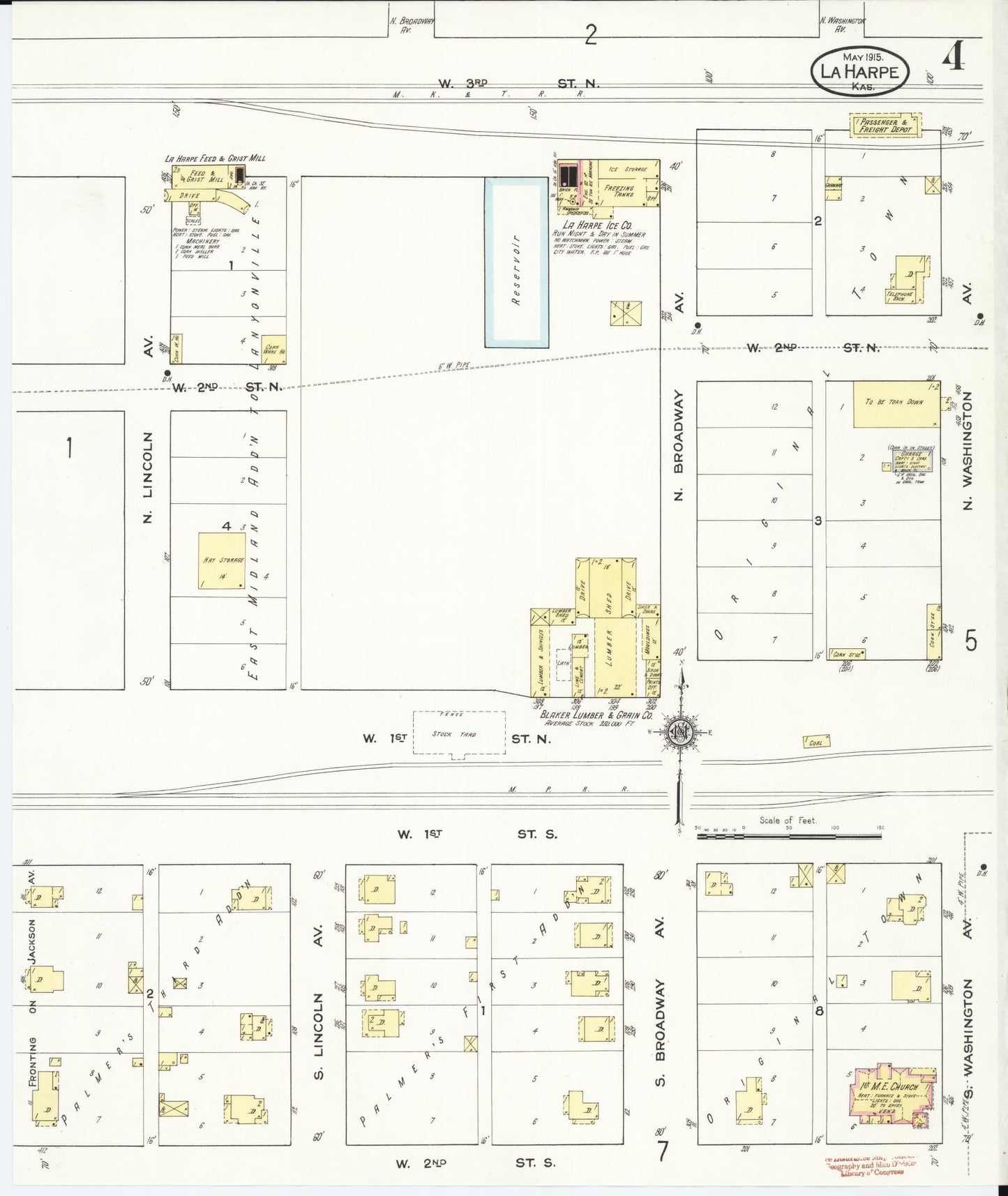 Sanborn Fire Insurance Map from La Harpe, Allen County, Kansas (1915), Sheet #0004 - Historic Sanborn Fire Insurance Map Print, vintage old map wall art, antique decor, genealogy gift, Kansas Kansas map
