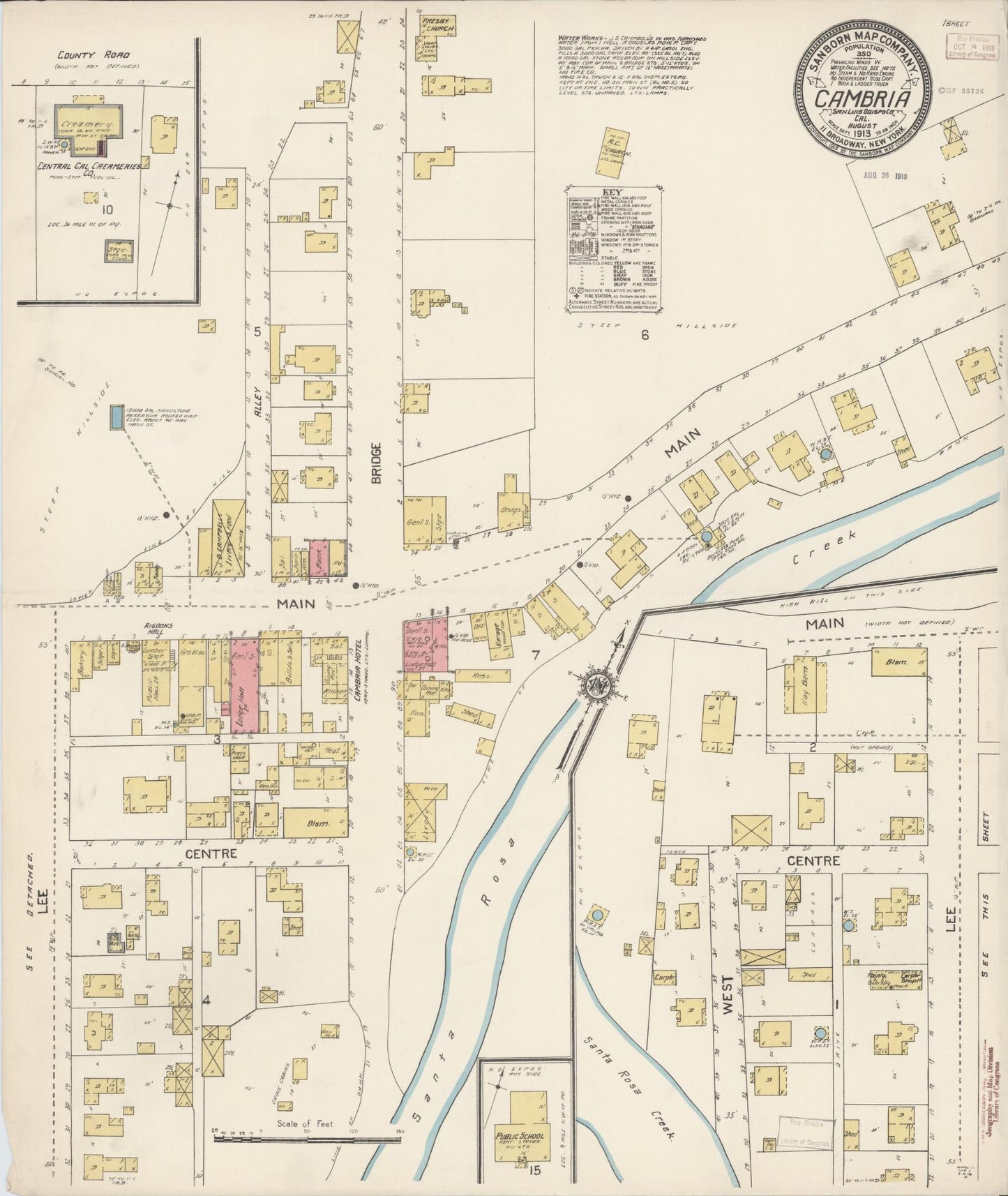 Sanborn Fire Insurance Map from Cambria, San Luis Obispo County, California (1913), Sheet #0001 - Historic Sanborn Fire Insurance Map Print, vintage old map wall art, antique decor, genealogy gift, California California map