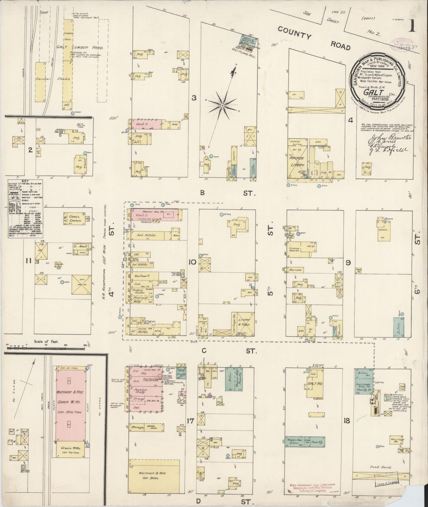 Sanborn Fire Insurance Map from Galt, Sacramento County, California (1888), Sheet #0001 - Historic Sanborn Fire Insurance Map Print, vintage old map wall art, antique decor, genealogy gift, California California map