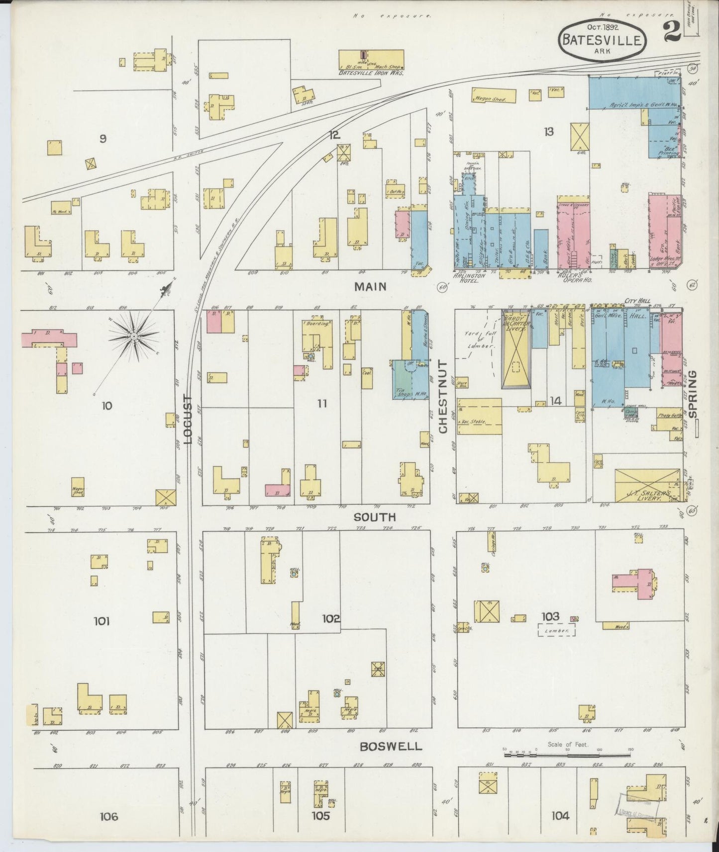 Sanborn Fire Insurance Map from Batesville, Independence County, Arkansas (1892), Sheet #0002 - Historic Sanborn Fire Insurance Map Print, vintage old map wall art, antique decor, genealogy gift, Arkansas Arkansas map