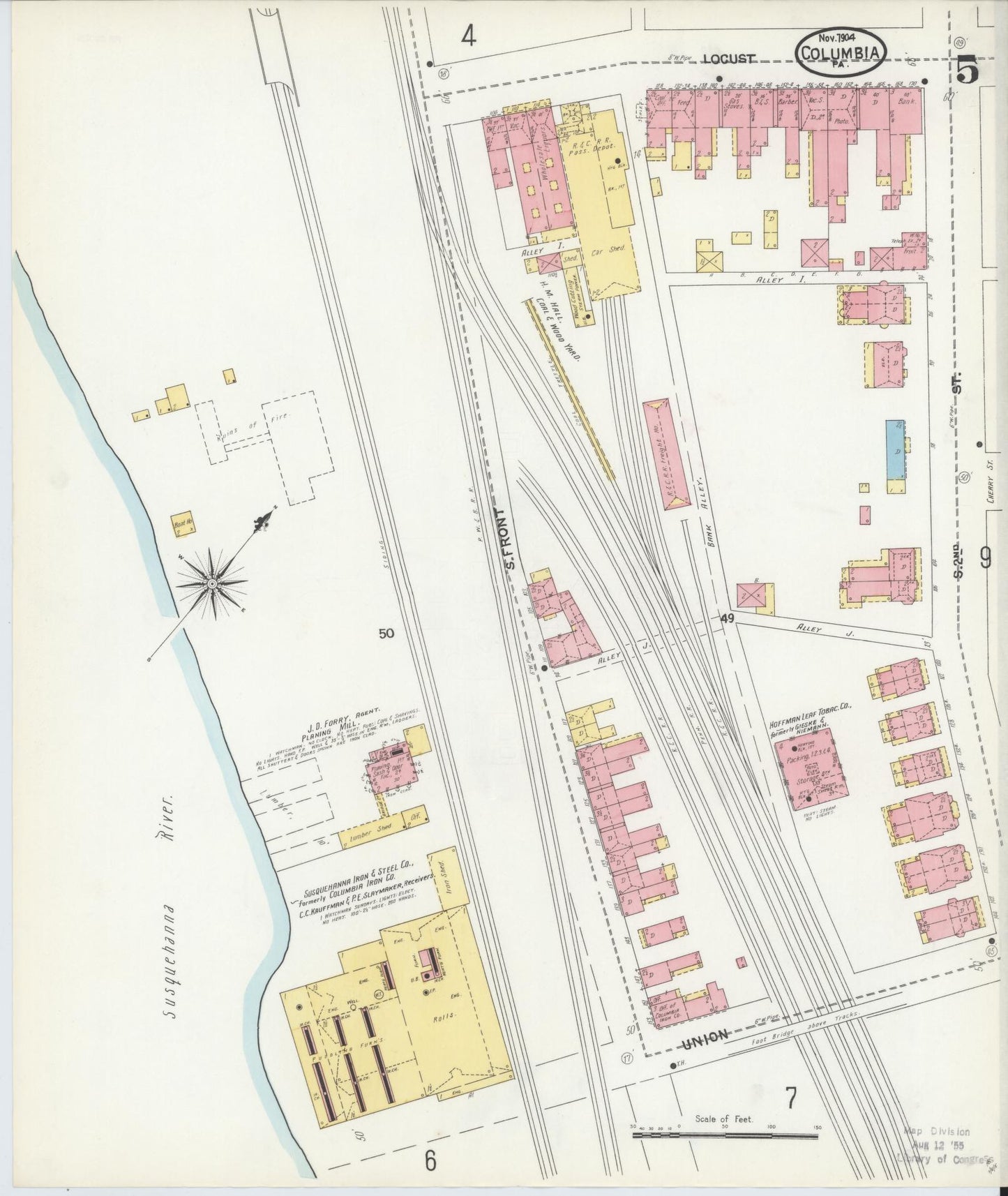 Sanborn Fire Insurance Map from Columbia, Lancaster County, Pennsylvania (1904), Sheet #0005 - Historic Sanborn Fire Insurance Map Print, vintage old map wall art, antique decor, genealogy gift, Pennsylvania Pennsylvania map