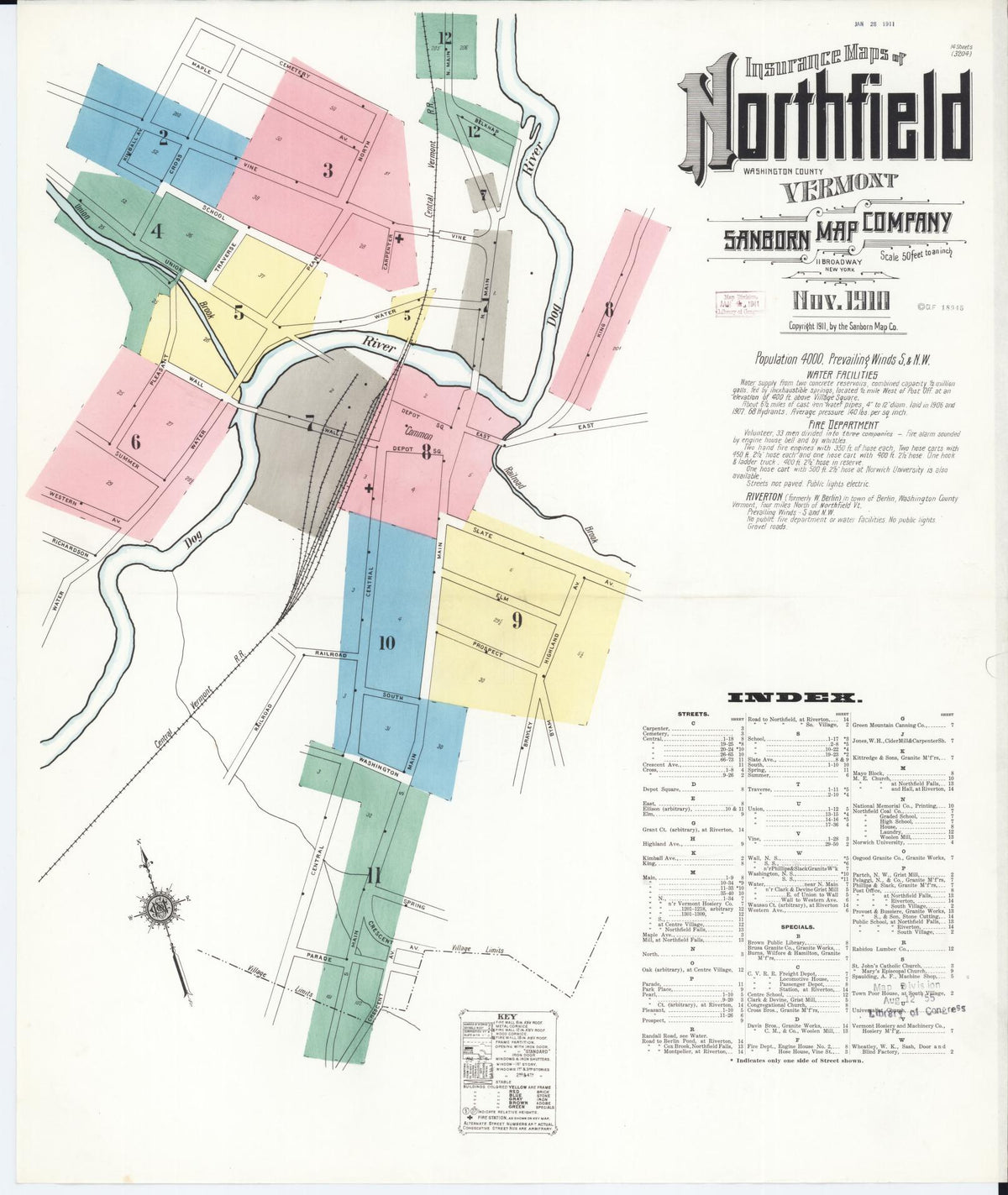 Sanborn Fire Insurance Map from Northfield, Washington County, Vermont (1910), Sheet #0001 - Historic Sanborn Fire Insurance Map Print, vintage old map wall art, antique decor, genealogy gift, Vermont Vermont map