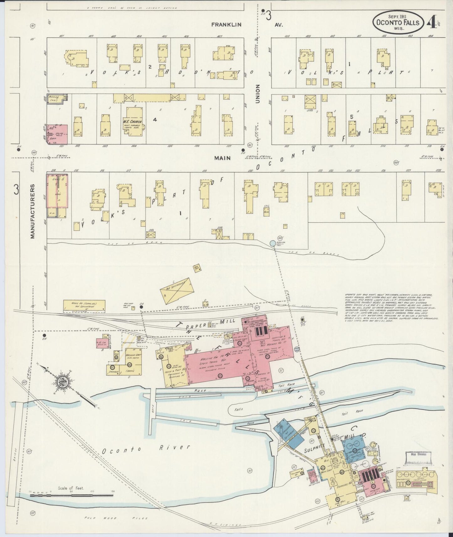 Sanborn Fire Insurance Map from Oconto Falls, Oconto County, Wisconsin (1911), Sheet #0004 - Complete Map Set gallery image, historic Sanborn map, vintage wall art, Wisconsin Wisconsin
