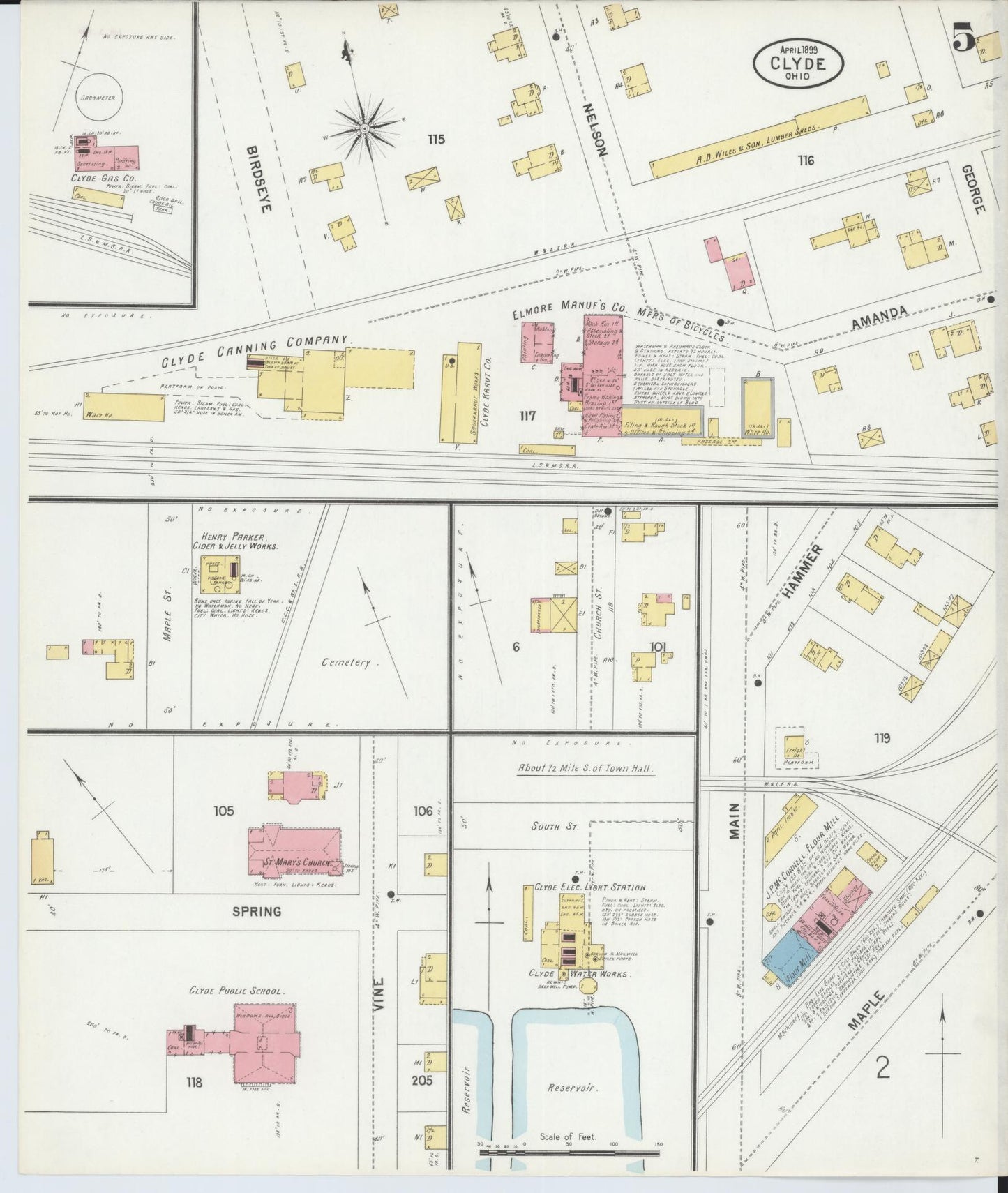Sanborn Fire Insurance Map from Clyde, Sandusky County, Ohio (1899), Sheet #0005 - Complete Map Set gallery image, historic Sanborn map, vintage wall art, Ohio Ohio