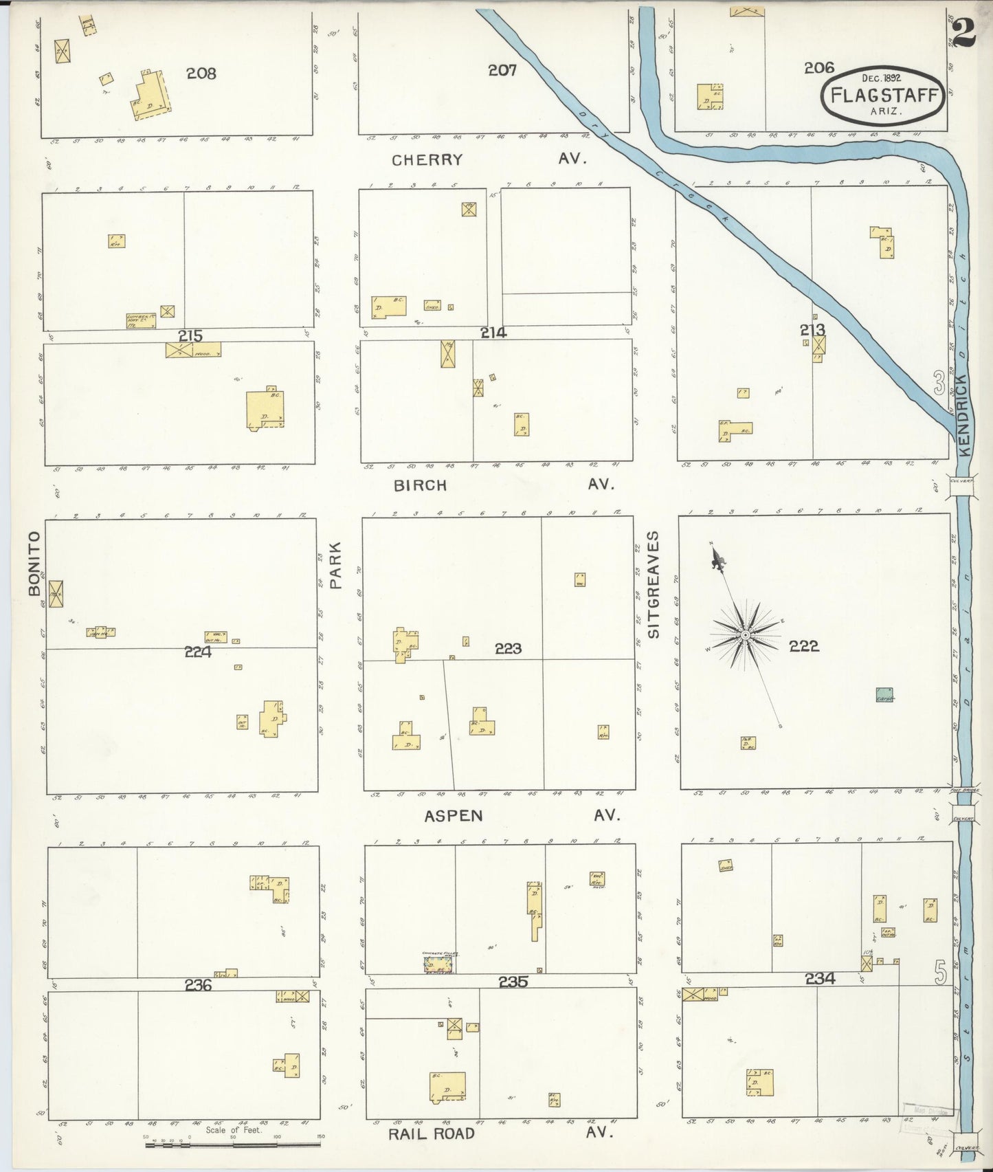 Sanborn Fire Insurance Map from Flagstaff, Coconino County, Arizona (1892), Sheet #0002 - Historic Sanborn Fire Insurance Map Print, vintage old map wall art, antique decor, genealogy gift, Arizona Arizona map