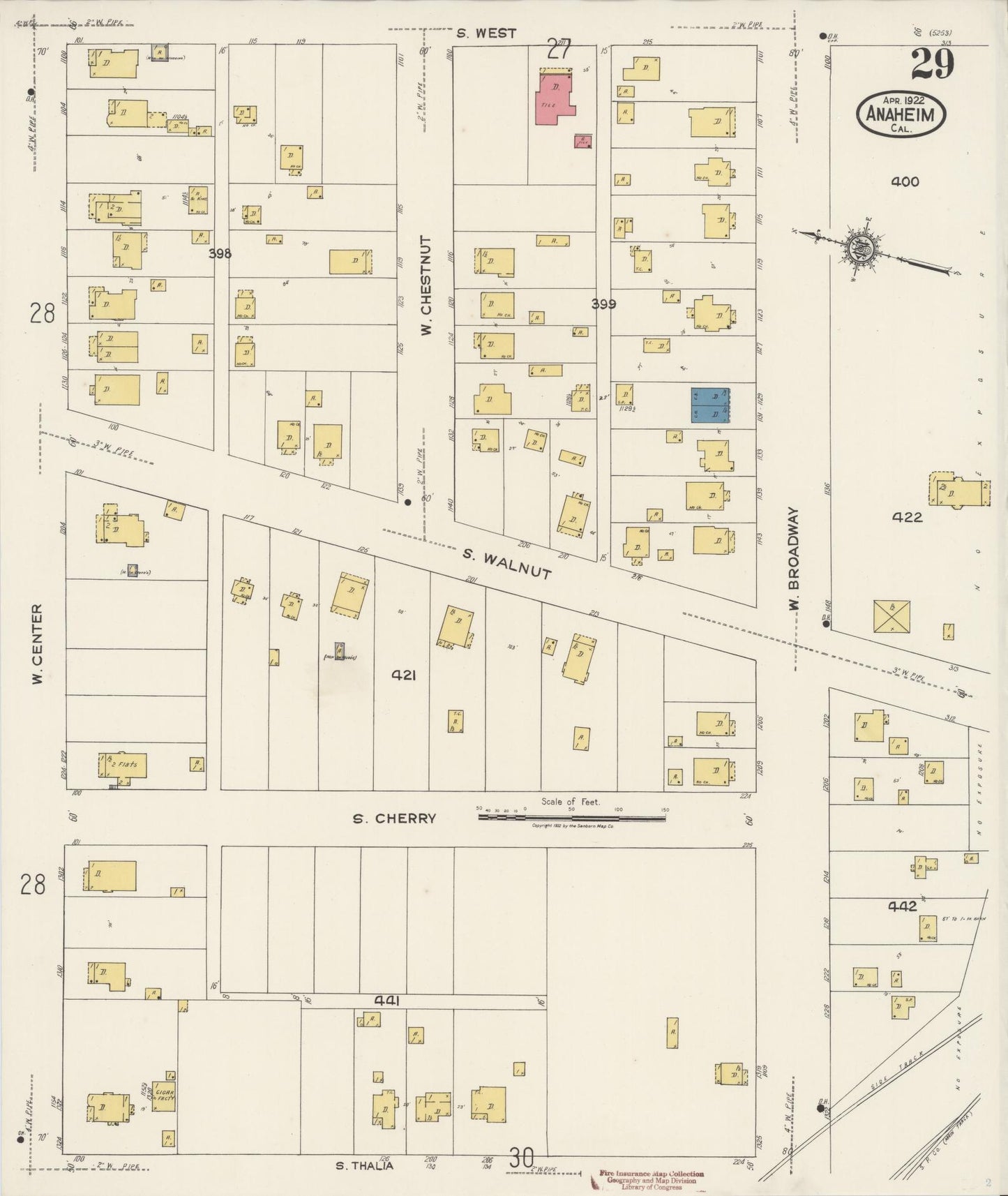 Sanborn Fire Insurance Map from Anaheim, Orange County, California (1922), Sheet #0029 - Historic Sanborn Fire Insurance Map Print, vintage old map wall art, antique decor, genealogy gift, California California map