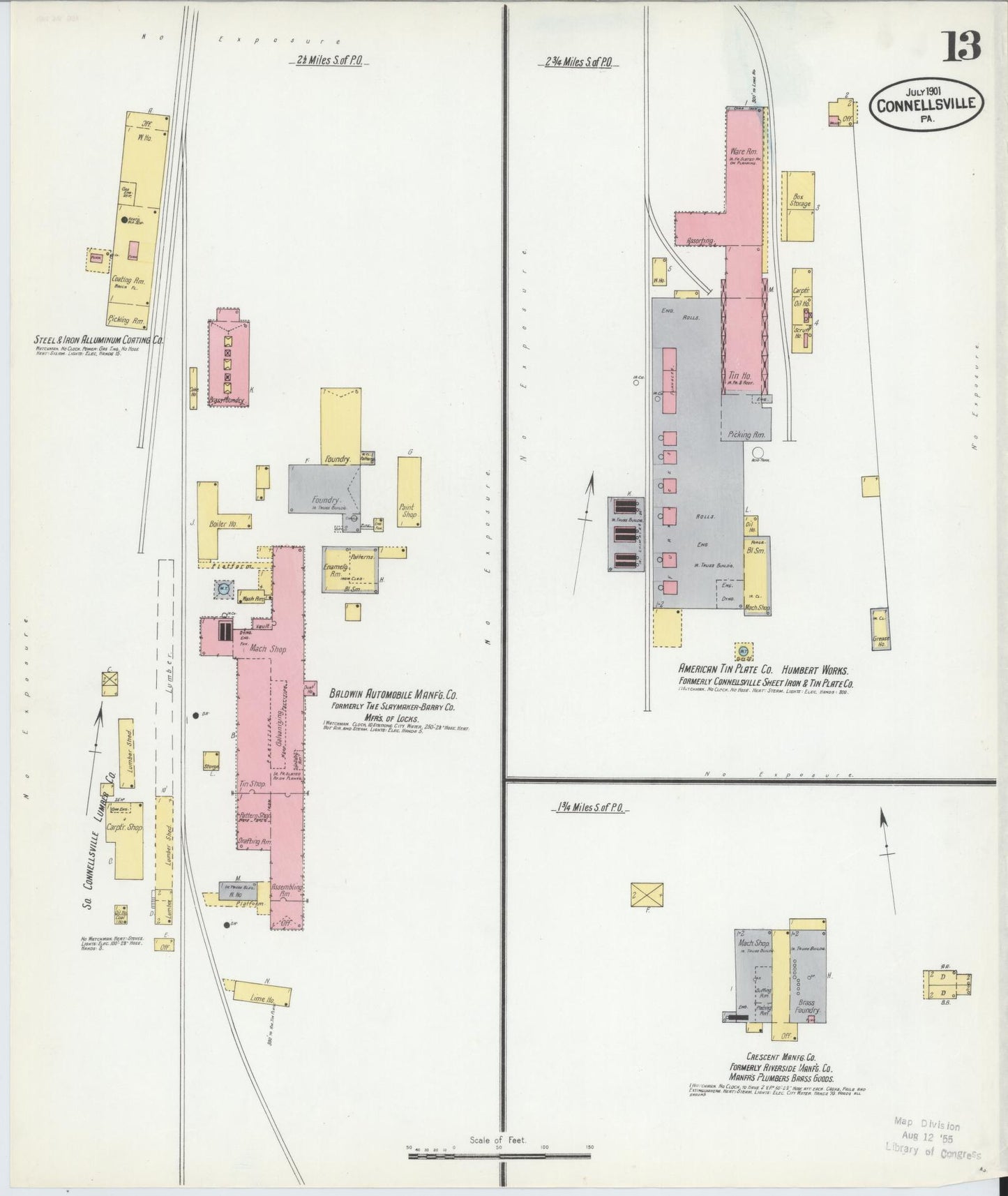 Sanborn Fire Insurance Map from Connellsville, Fayette County, Pennsylvania (1901), Sheet #0013 - Historic Sanborn Fire Insurance Map Print, vintage old map wall art, antique decor, genealogy gift, Pennsylvania Pennsylvania map
