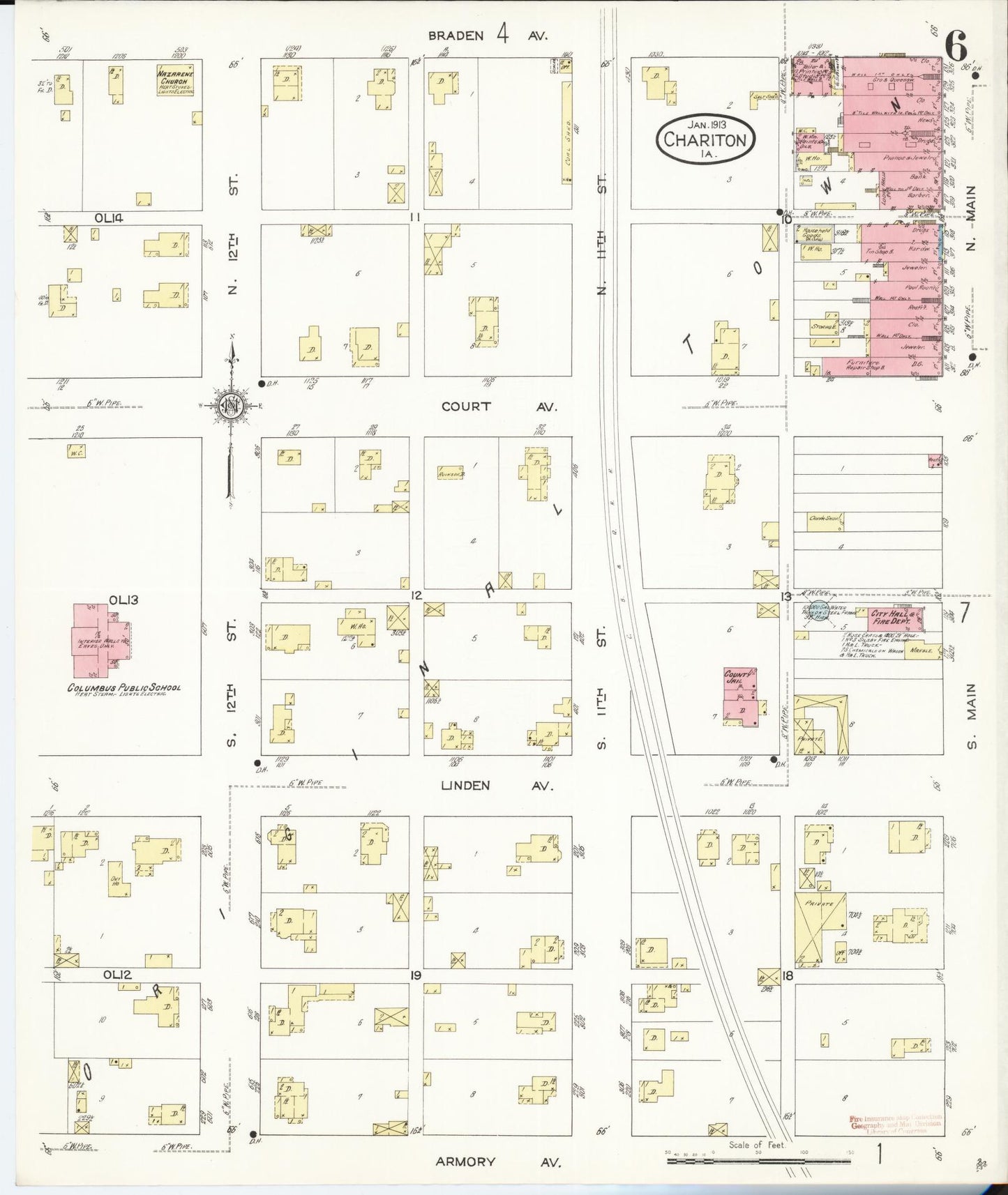 Sanborn Fire Insurance Map from Chariton, Lucas County, Iowa (1913), Sheet #0006 - Historic Sanborn Fire Insurance Map Print, vintage old map wall art