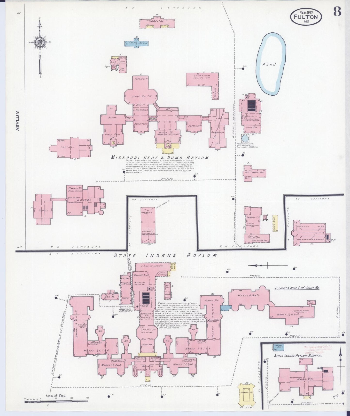 Sanborn Fire Insurance Map from Fulton, Callaway County, Missouri (1910), Sheet #0008 - Historic Sanborn Fire Insurance Map Print, vintage old map wall art, antique decor, genealogy gift, Missouri Missouri map