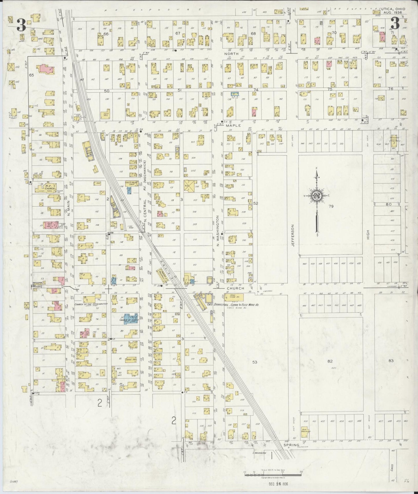 Sanborn Fire Insurance Map from Utica, Licking County, Ohio (1936), Sheet #0003 - Complete Map Set gallery image, historic Sanborn map, vintage wall art, Ohio Ohio