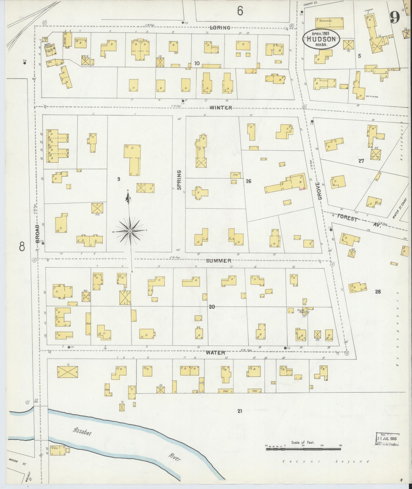 Sanborn Fire Insurance Map from Hudson, Middlesex County, Massachusetts (1903), Sheet #0008 - Complete Map Set gallery image, historic Sanborn map, vintage wall art, Massachusetts Massachusetts