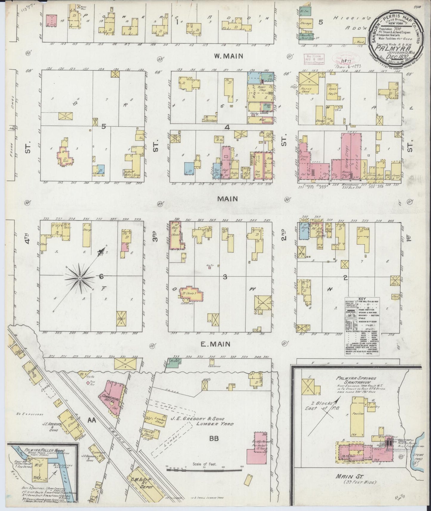 Sanborn Fire Insurance Map from Palmyra, Jefferson County, Wisconsin (1892), Sheet #0001 - Historic Sanborn Fire Insurance Map Print, vintage old map wall art, antique decor, genealogy gift, Wisconsin Wisconsin map