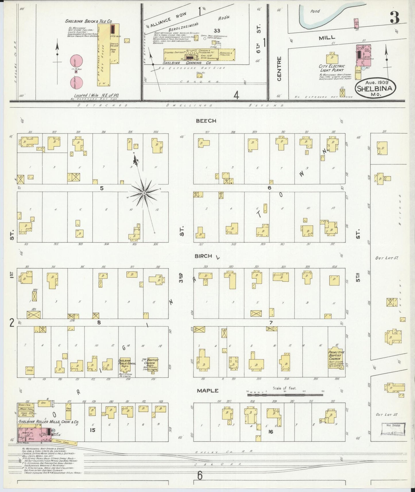 Sanborn Fire Insurance Map from Shelbina, Shelby County, Missouri (1909), Sheet #0003 - Historic Sanborn Fire Insurance Map Print, vintage old map wall art, antique decor, genealogy gift, Missouri Missouri map