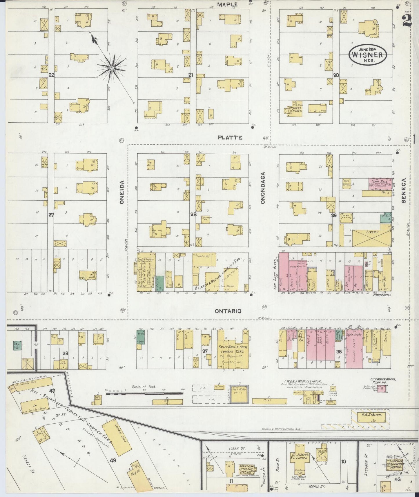 Sanborn Fire Insurance Map from Wisner, Cuming County, Nebraska (1904), Sheet #0002 - Complete Map Set gallery image, historic Sanborn map, vintage wall art, Nebraska Nebraska
