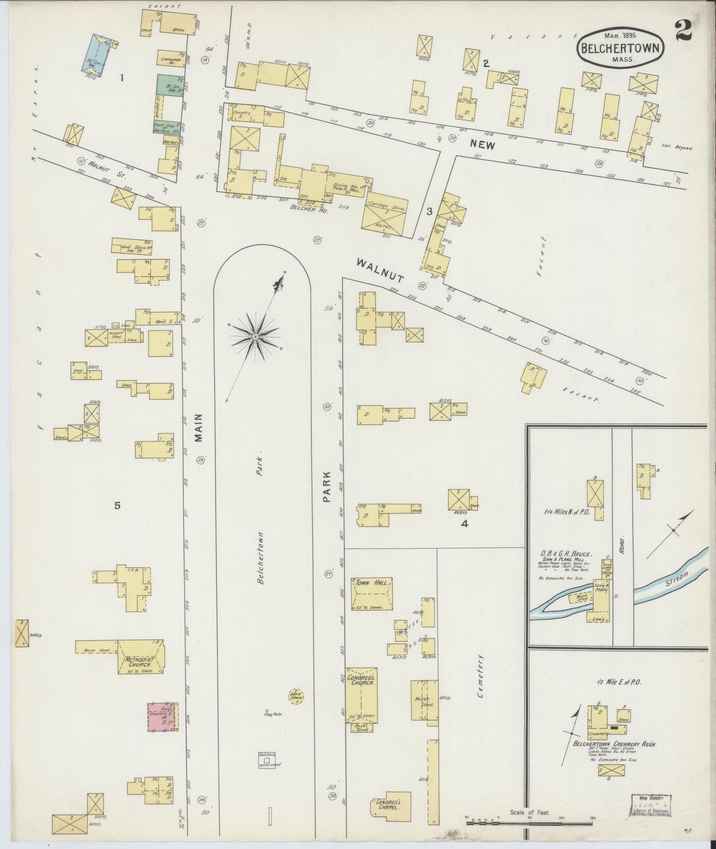 Sanborn Fire Insurance Map from Belchertown, Hampshire County, Massachusetts (1895), Sheet #0002 - Complete Map Set gallery image, historic Sanborn map, vintage wall art, Massachusetts Massachusetts