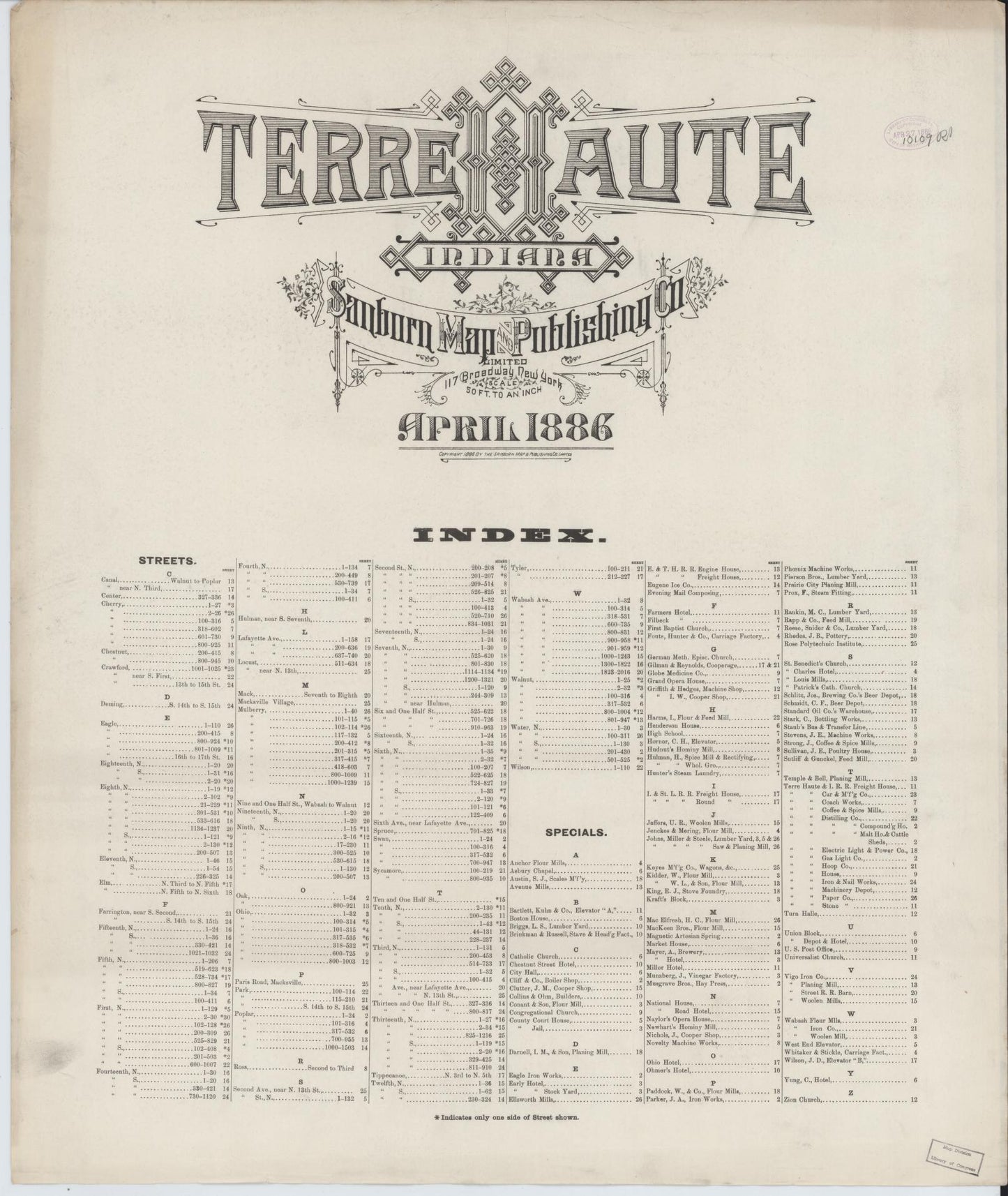 Sanborn Fire Insurance Map from Terre Haute, Vigo County, Indiana. (1886) – Historic Sanborn Fire Insurance Map Print