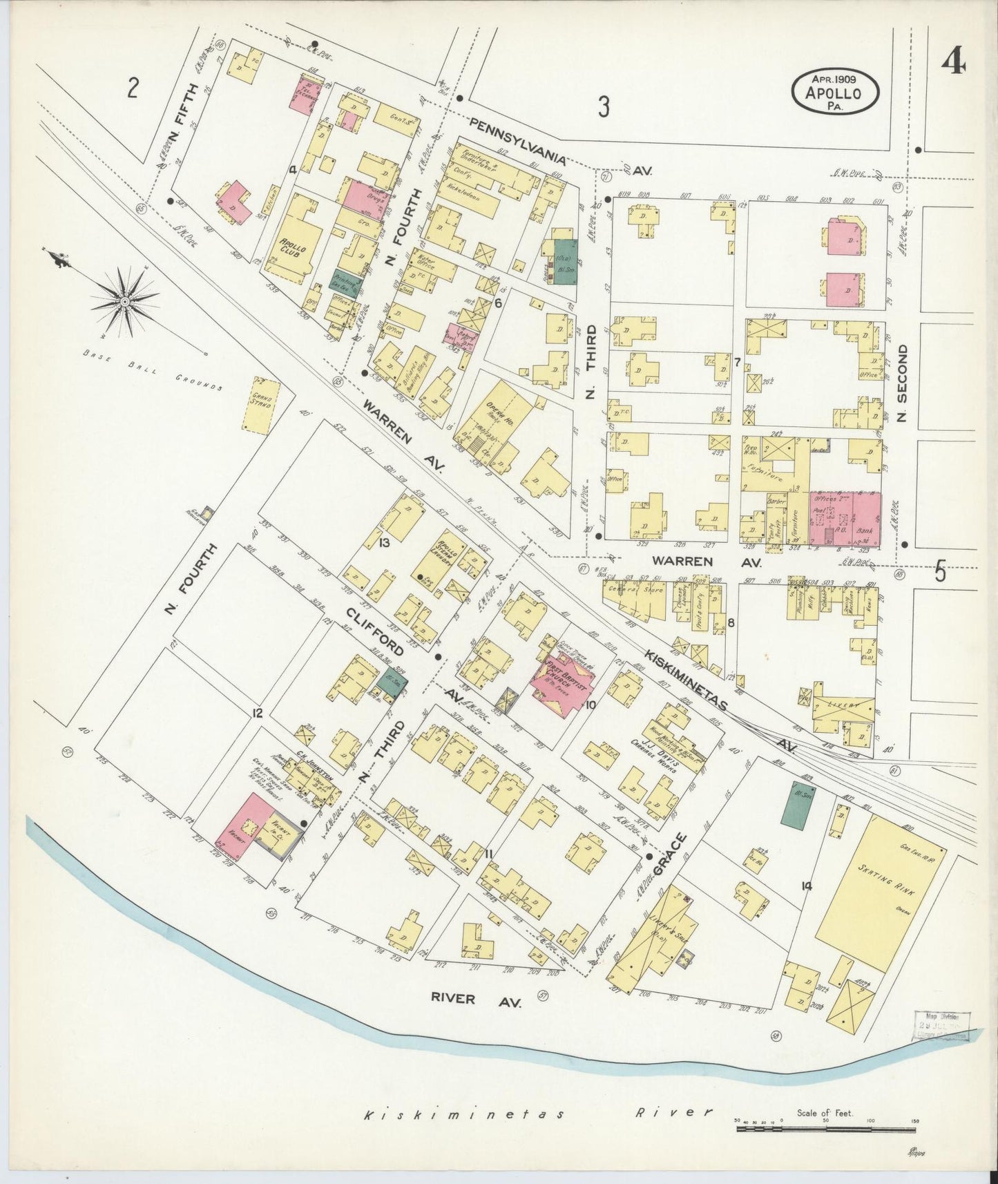 Sanborn Fire Insurance Map from Apollo, Armstrong County, Pennsylvania (1909), Sheet #0004 - Historic Sanborn Fire Insurance Map Print, vintage old map wall art, antique decor, genealogy gift, Pennsylvania Pennsylvania map