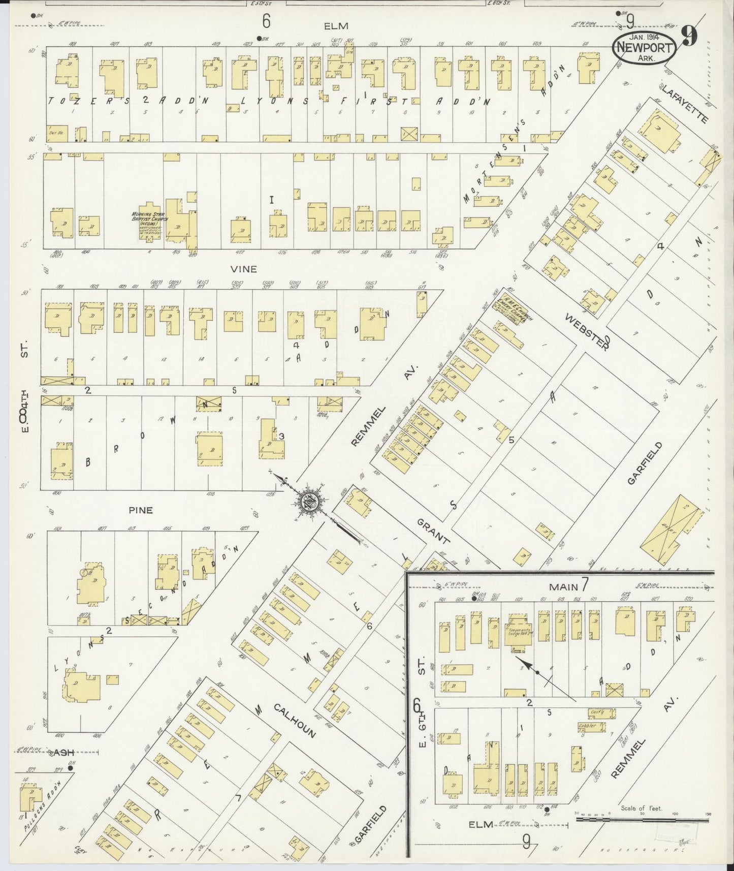 Sanborn Fire Insurance Map from Newport, Jackson County, Arkansas (1914), Sheet #0009 - Historic Sanborn Fire Insurance Map Print, vintage old map wall art, antique decor, genealogy gift, Arkansas Arkansas map