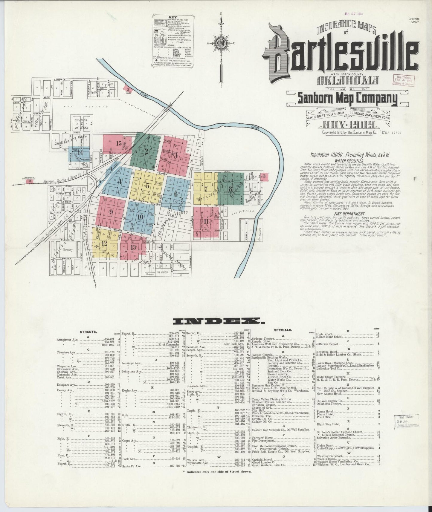 Sanborn Fire Insurance Map from Bartlesville, Washington County, Oklahoma (1909), Sheet #0001 - Historic Sanborn Fire Insurance Map Print, vintage old map wall art, antique decor, genealogy gift, Oklahoma Oklahoma map