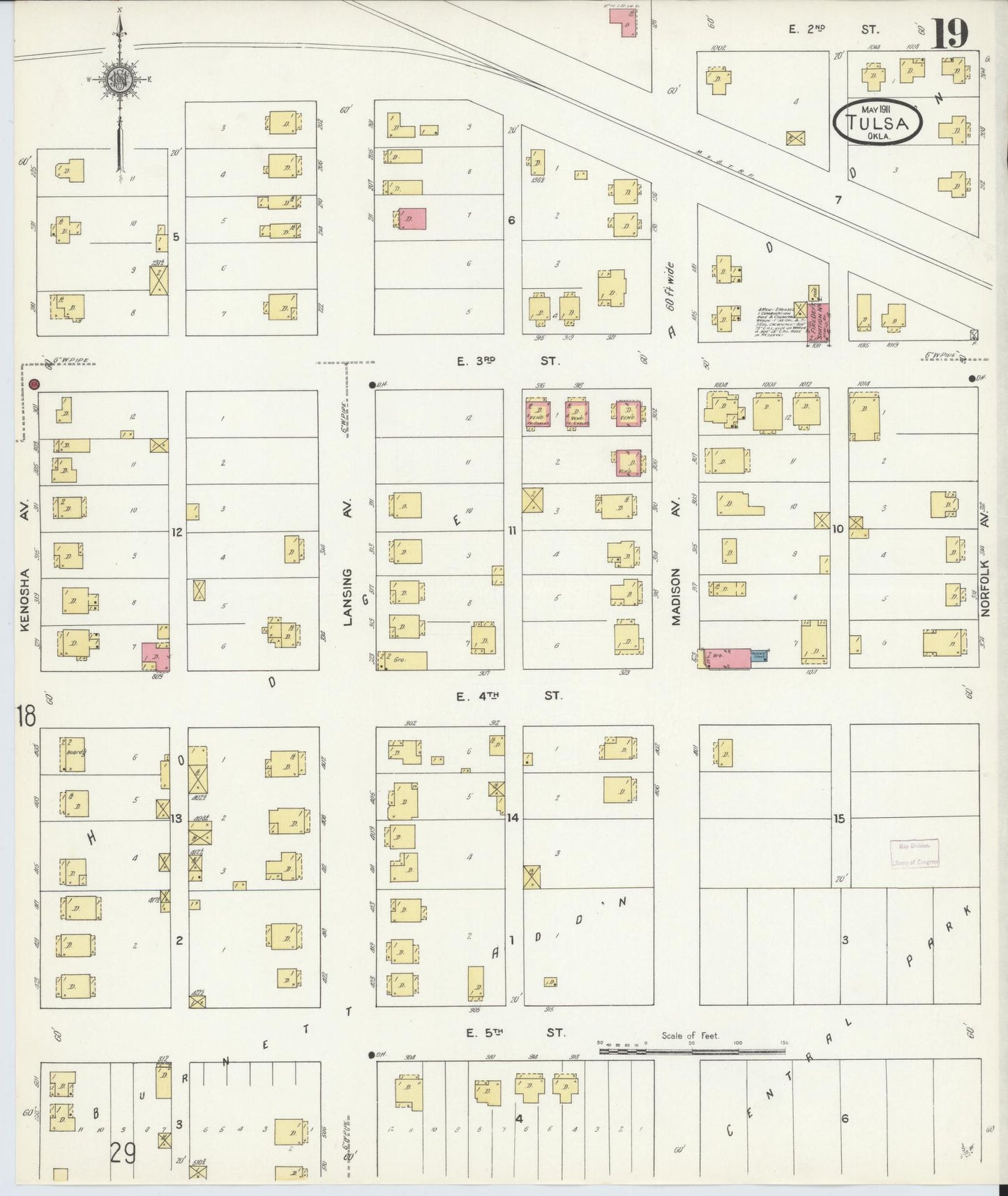 Sanborn Fire Insurance Map from Tulsa, Tulsa County, Oklahoma (1911), Sheet #0019 - Historic Sanborn Fire Insurance Map Print, vintage old map wall art, antique decor, genealogy gift, Oklahoma Oklahoma map