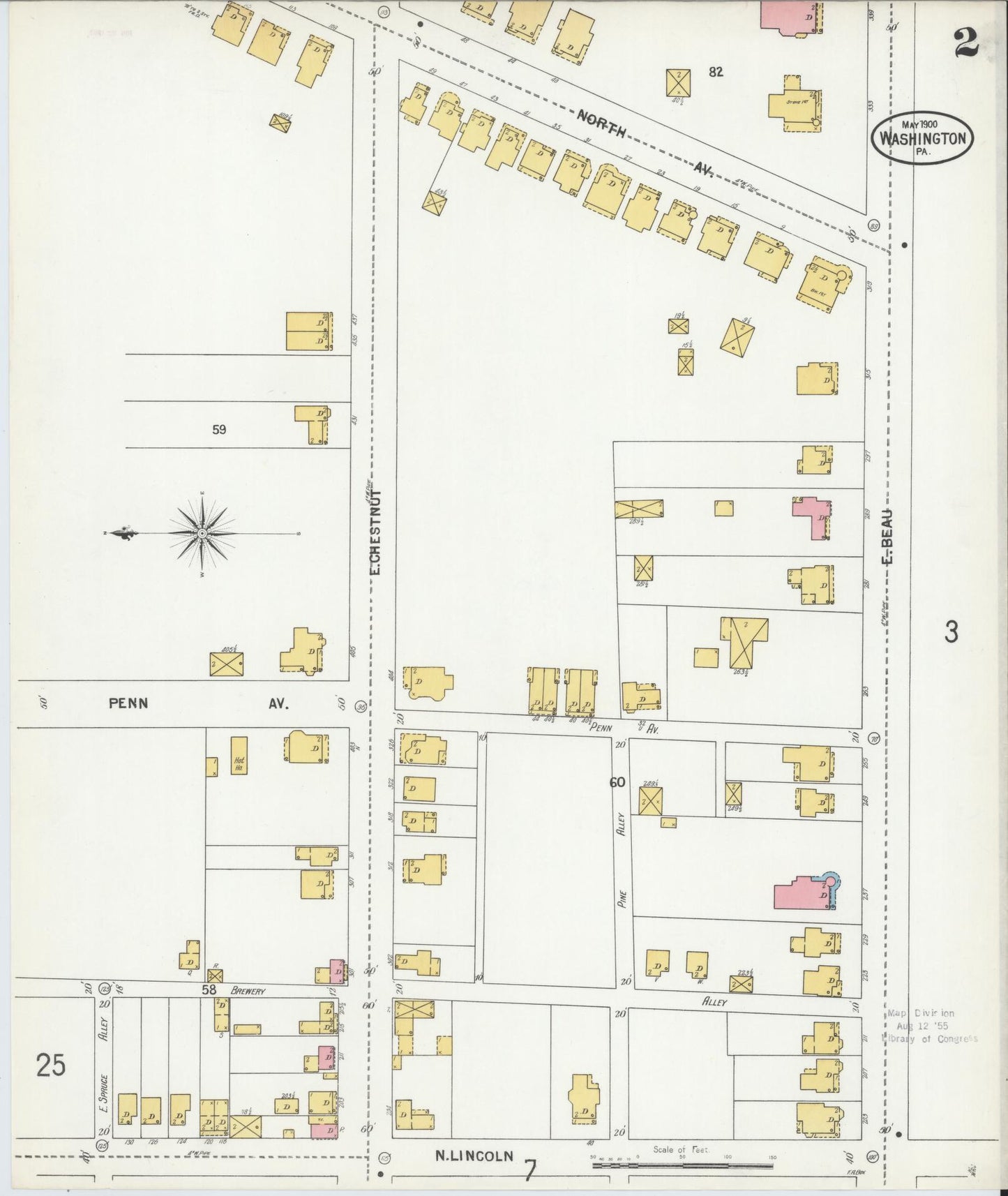 Sanborn Fire Insurance Map from Washington, Washington County, Pennsylvania (1900), Sheet #0002 - Historic Sanborn Fire Insurance Map Print, vintage old map wall art, antique decor, genealogy gift, Sanborn Fire Insurance Map from Washington Washington map