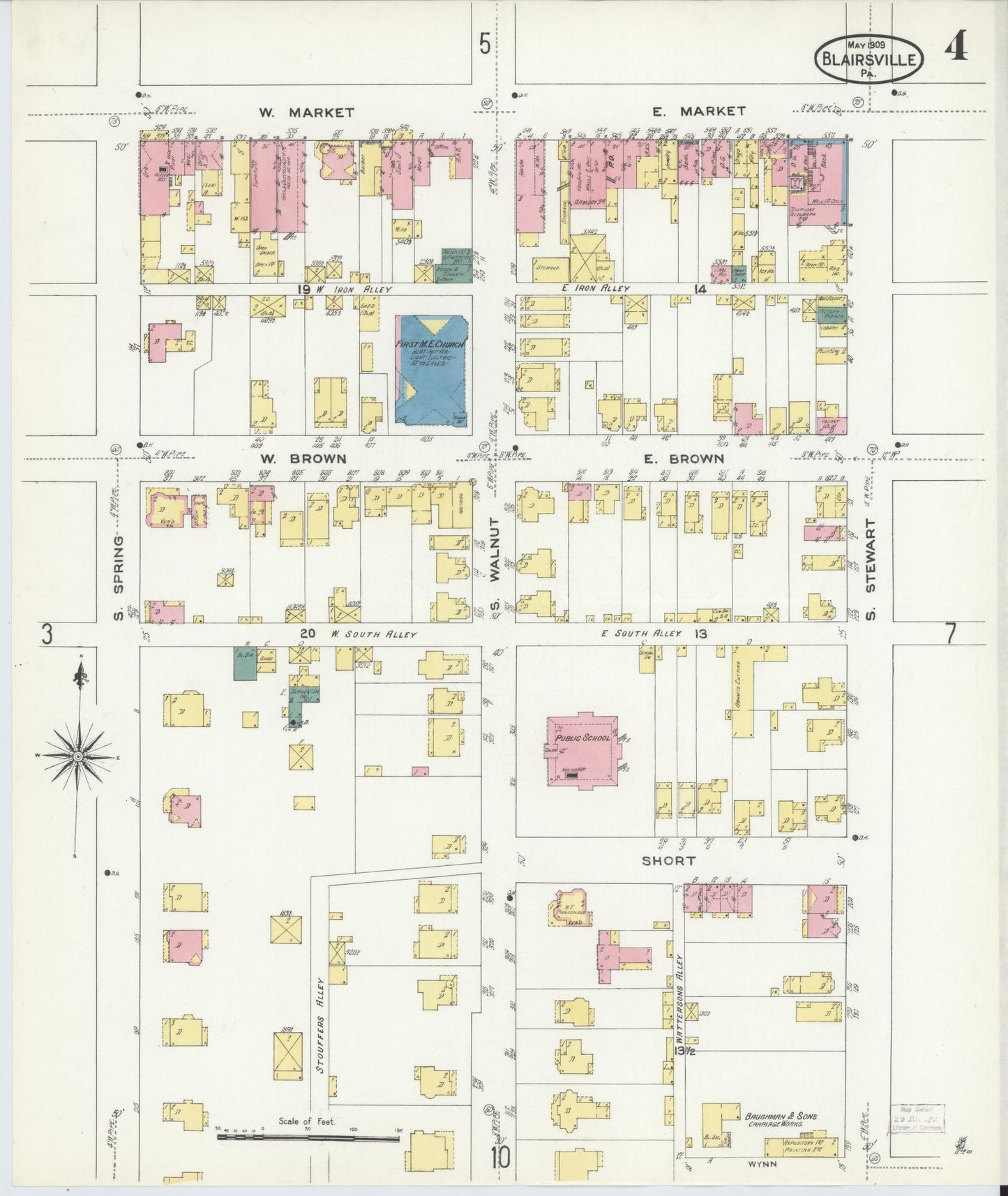 Sanborn Fire Insurance Map from Blairsville, Indiana County, Pennsylvania (1909), Sheet #0004 - Historic Sanborn Fire Insurance Map Print, vintage old map wall art, antique decor, genealogy gift, Pennsylvania Pennsylvania map